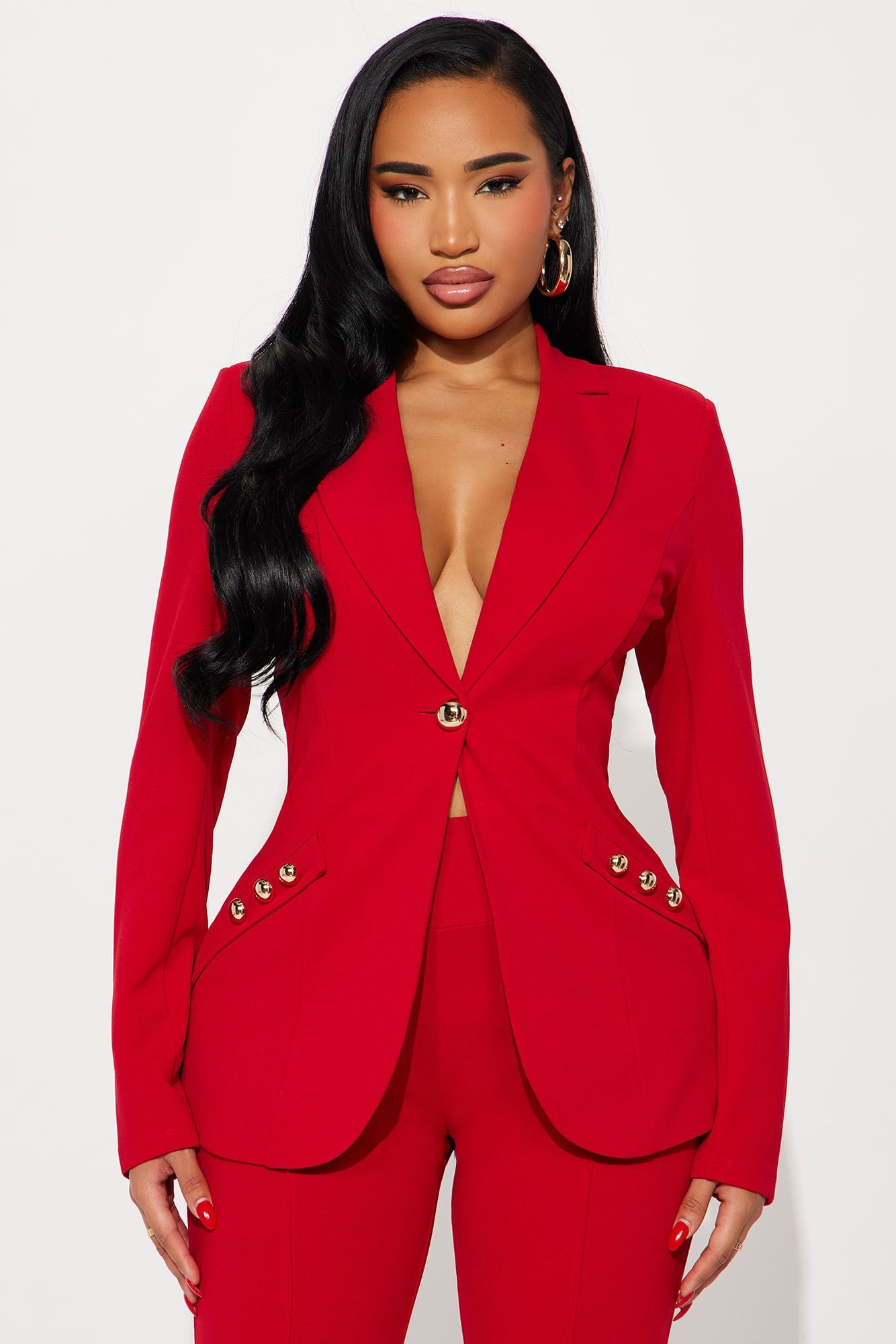 On My Terms Shoulder Pad Blazer Pant Set - Red image 6