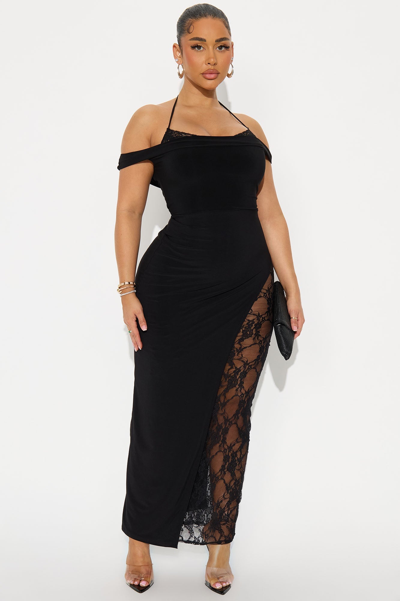 Mikayla Peek A Boo Lace Maxi Dress - Black image 4