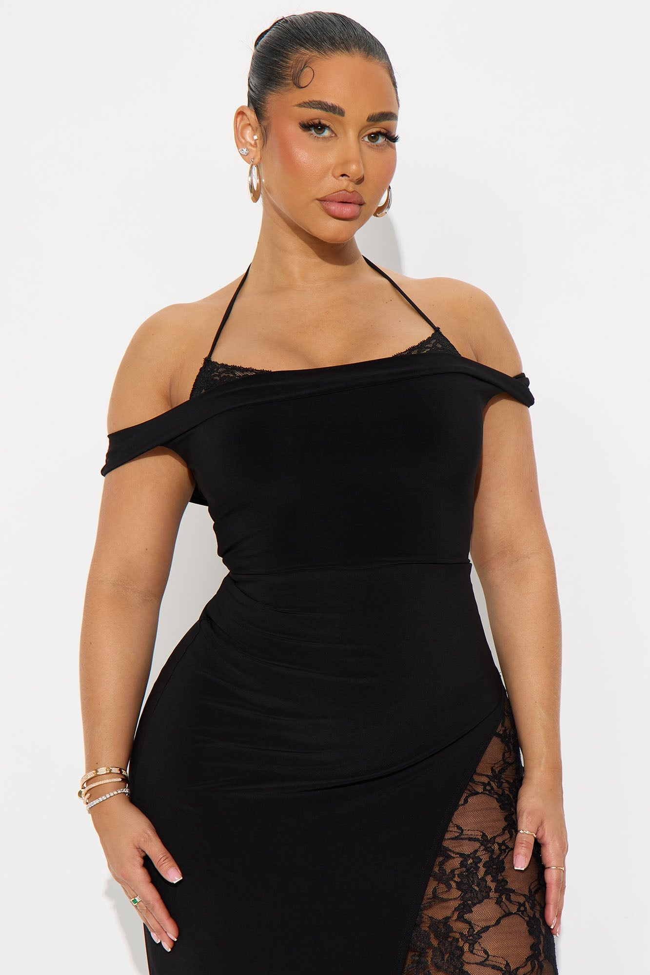 Mikayla Peek A Boo Lace Maxi Dress - Black image 5