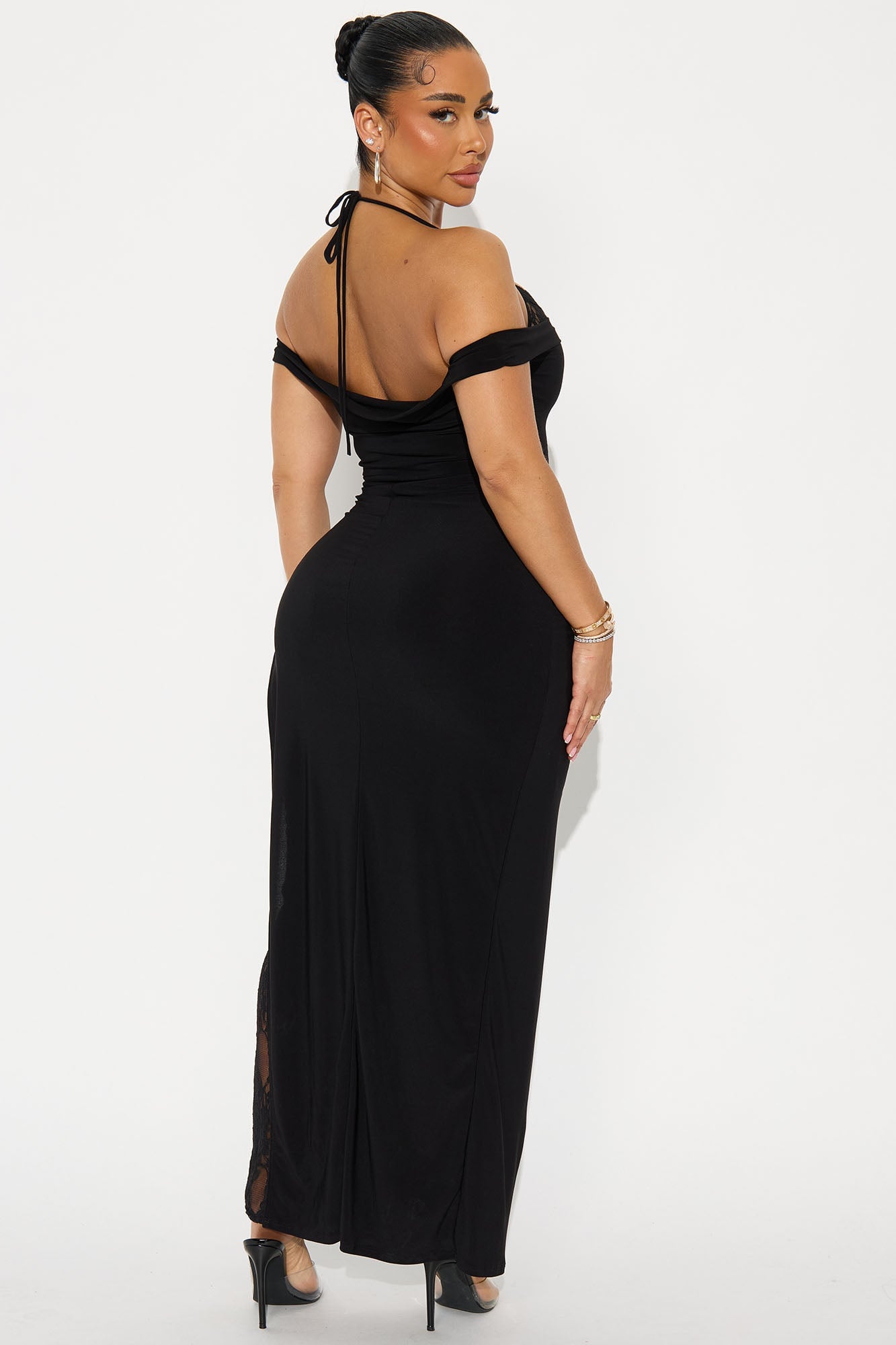 Mikayla Peek A Boo Lace Maxi Dress - Black image 6
