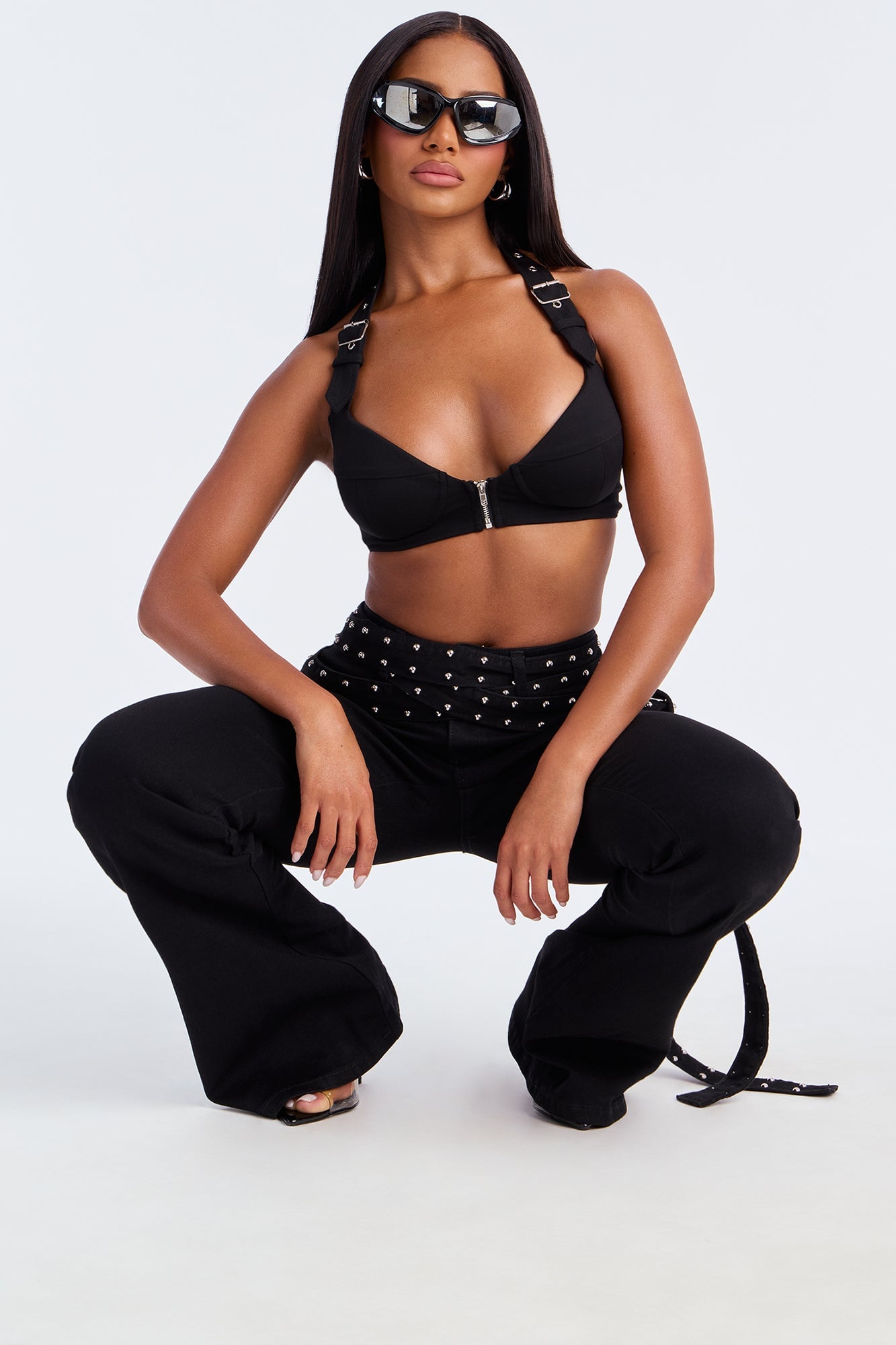 Make A Scene Belted Low Rise Flare Jeans - Black image 6