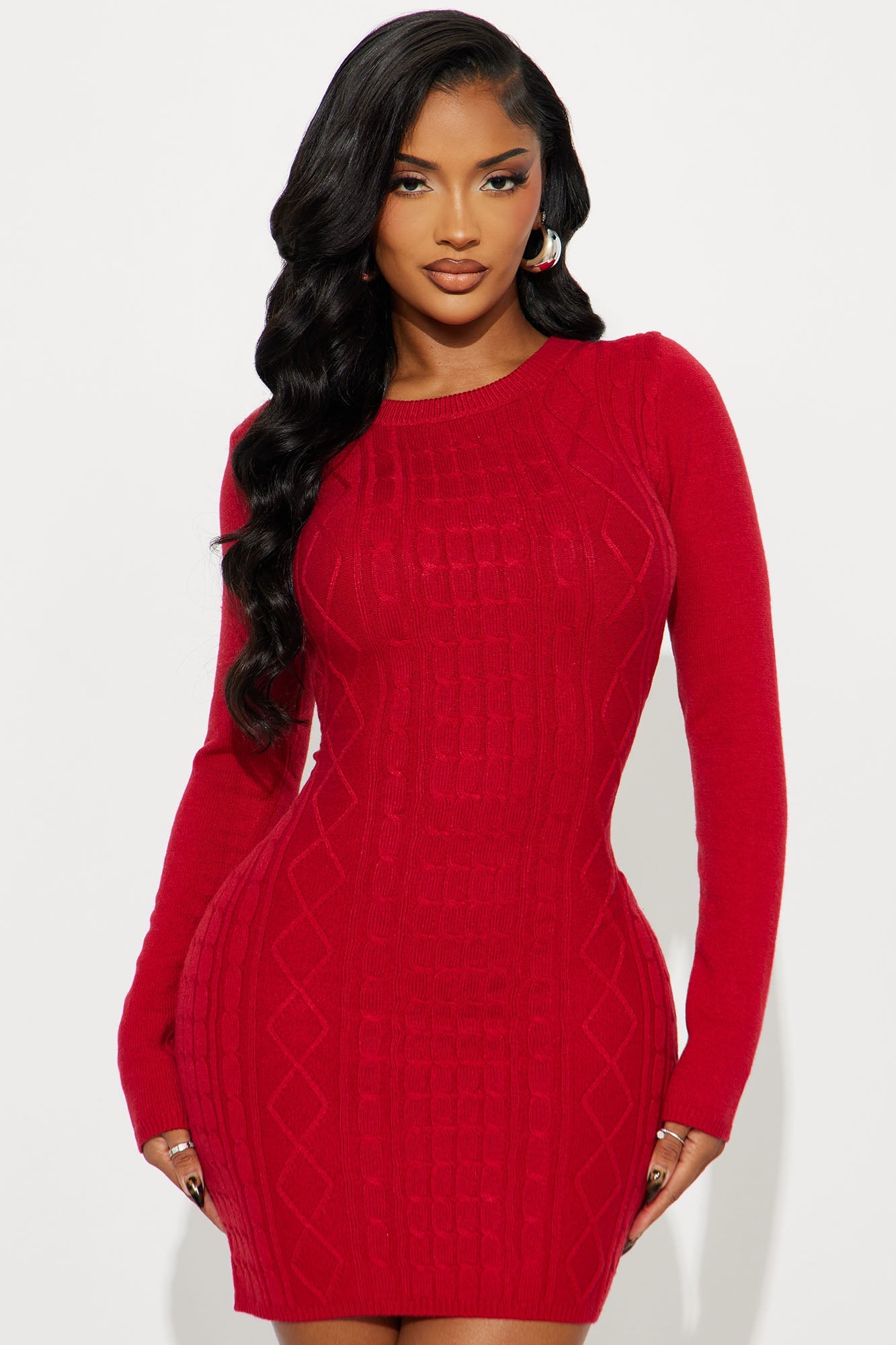 Sweater Weather Backless Long Sleeve Mini Dress - Wine image 2