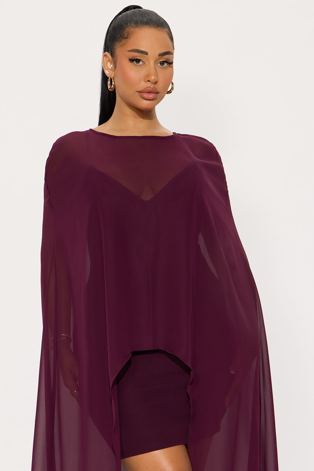 Carly Cape Mini Dress - Wine image 2