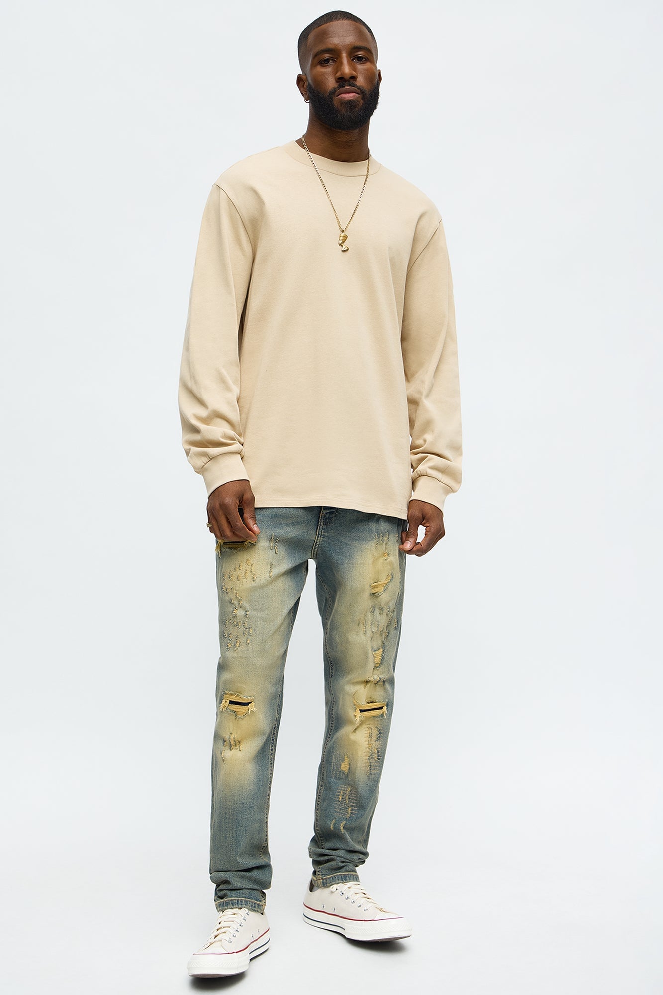 Oversized Heavyweight Long Sleeve Tee - Tan image 5
