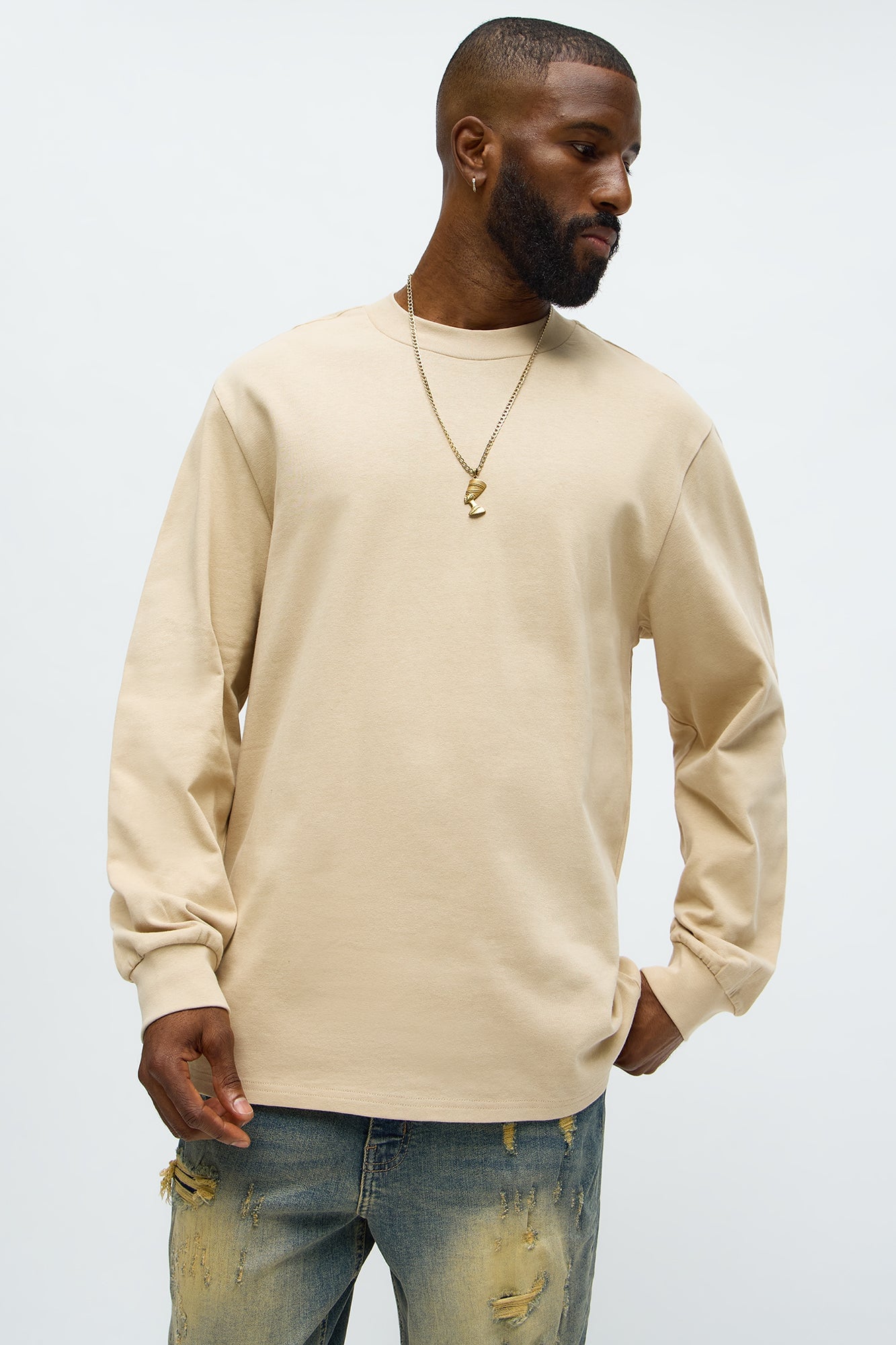 Oversized Heavyweight Long Sleeve Tee - Tan image 4