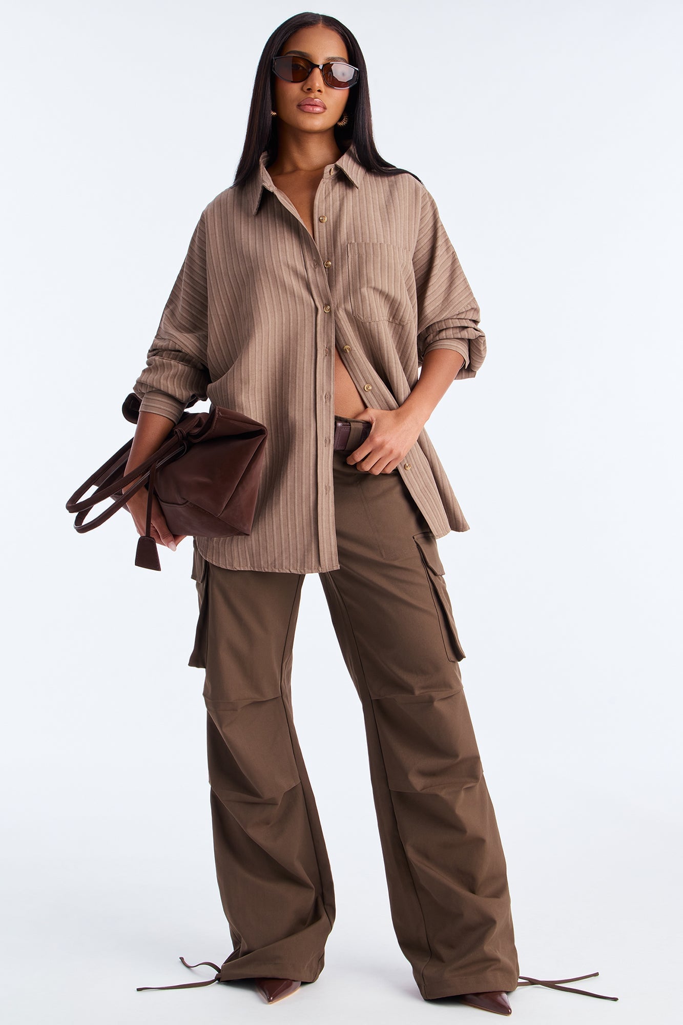 Make My Move Pinstripe Shirt - Brown image 4