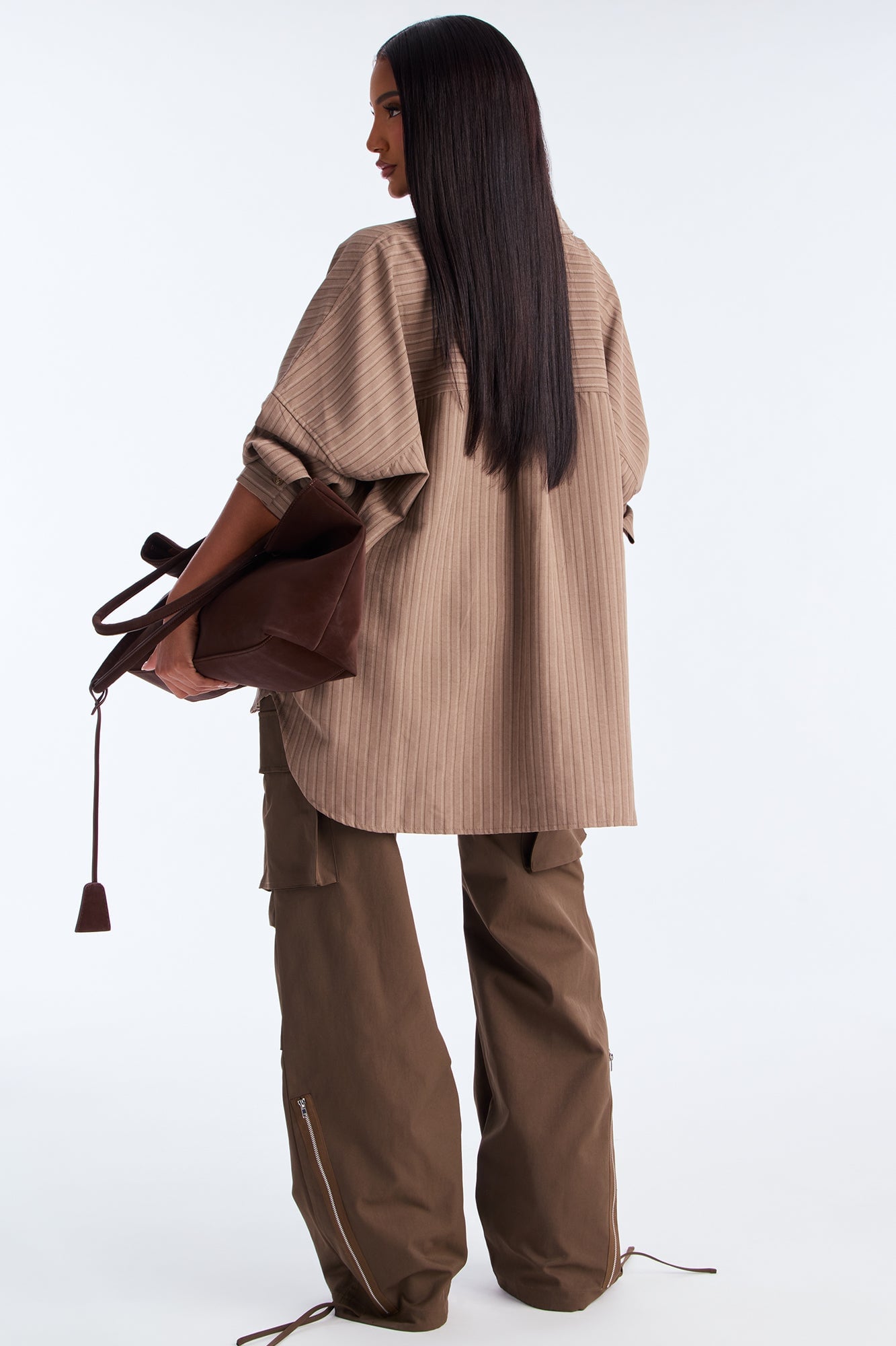 Make My Move Pinstripe Shirt - Brown image 7