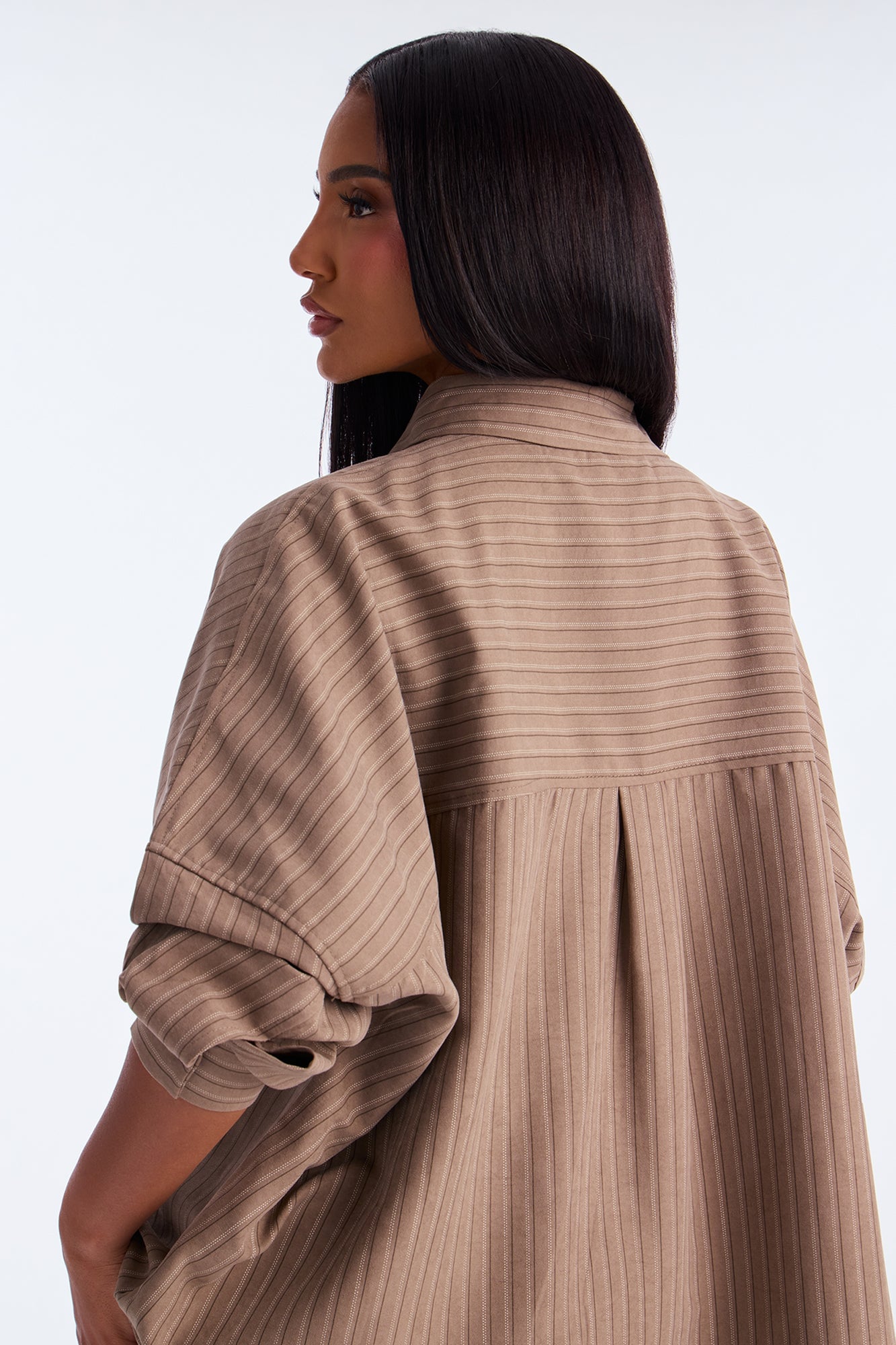 Make My Move Pinstripe Shirt - Brown image 6