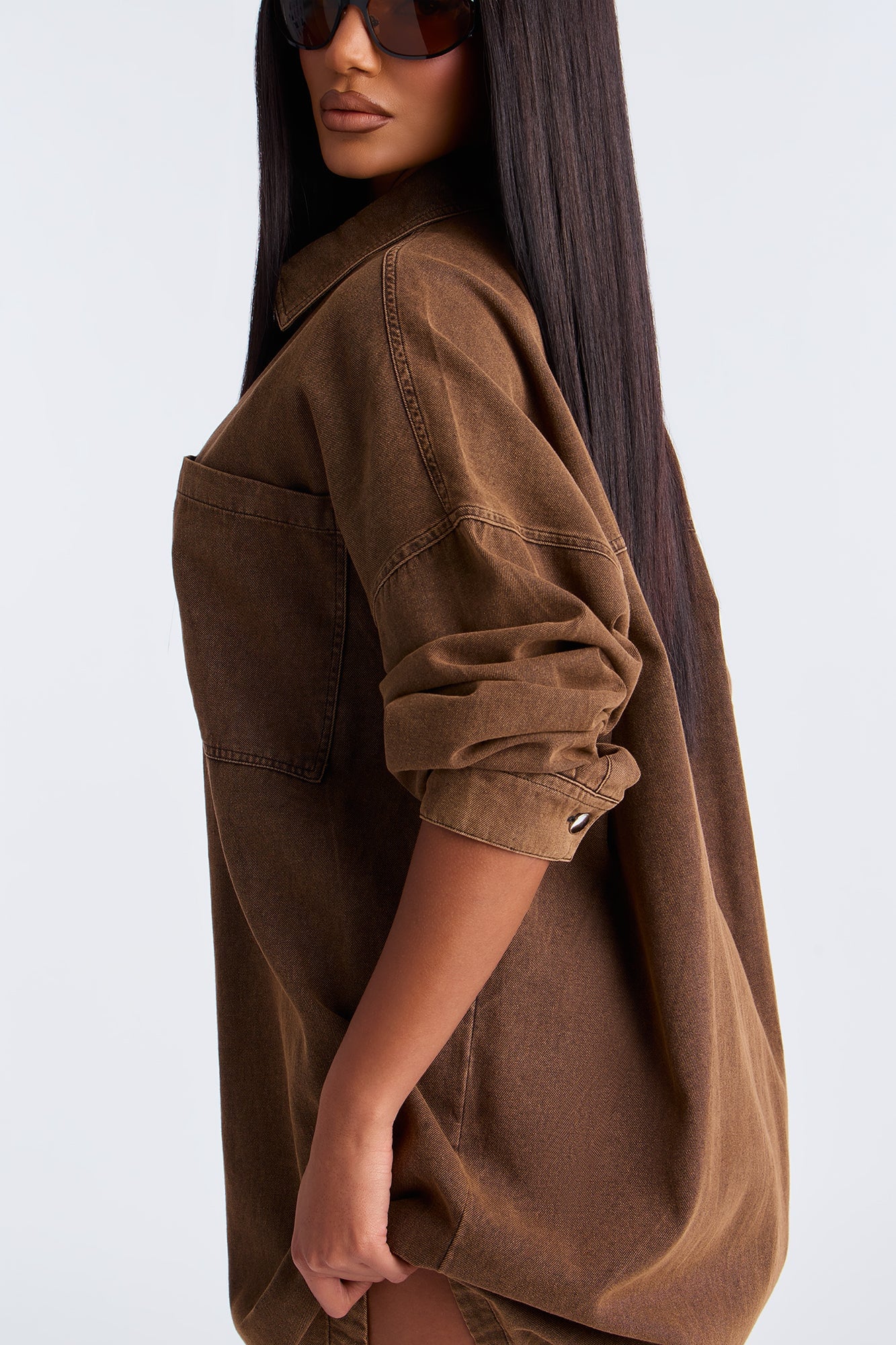 Betsy Denim Shirt Mini Dress - Taupe image 6
