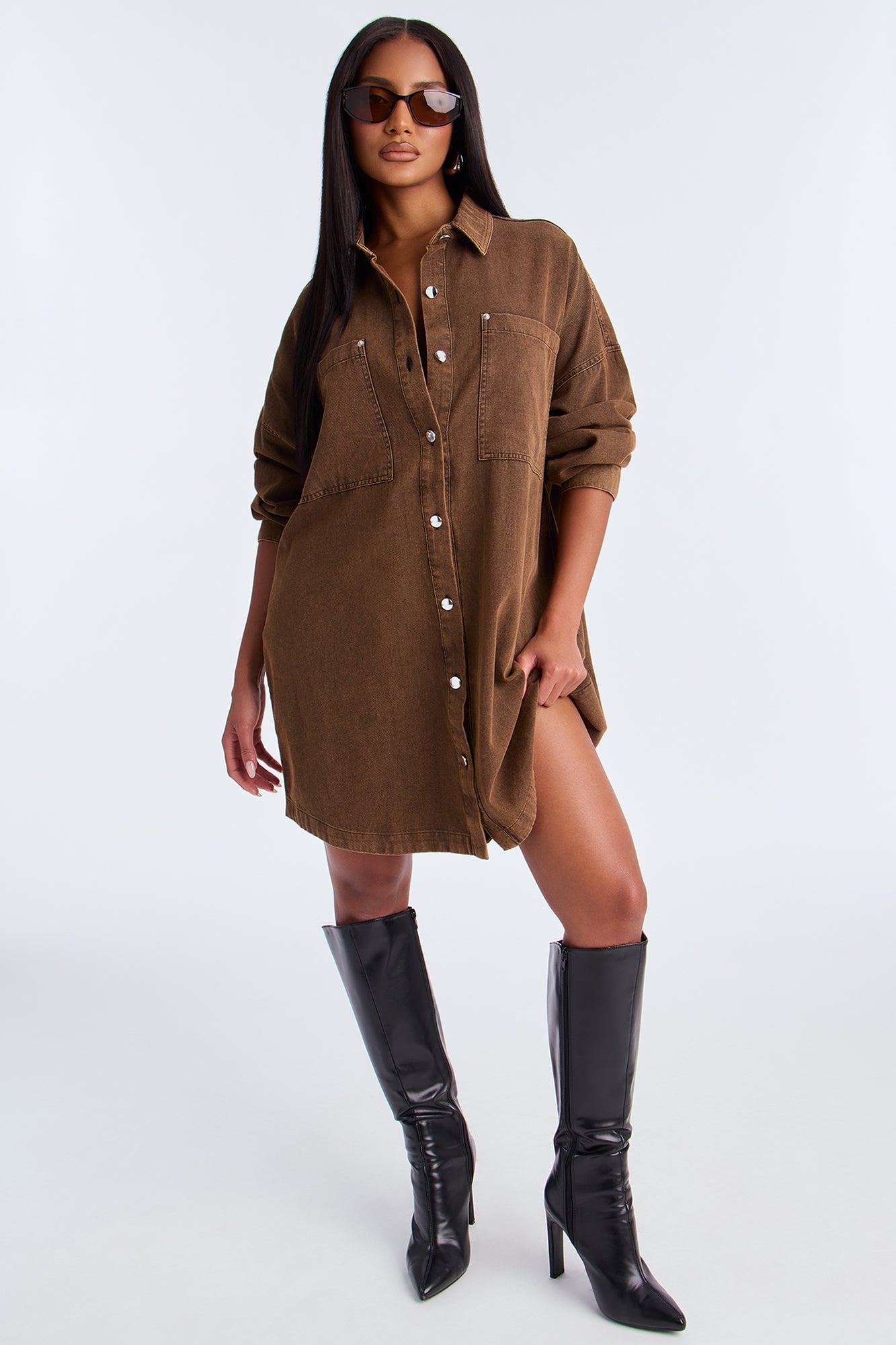 Betsy Denim Shirt Mini Dress - Taupe image 4