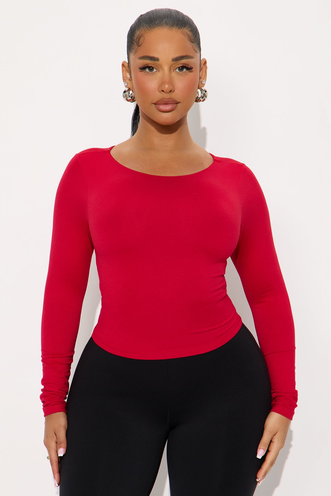 Mallory Long Sleeve Boat Neck Baby Tee - Red image 6