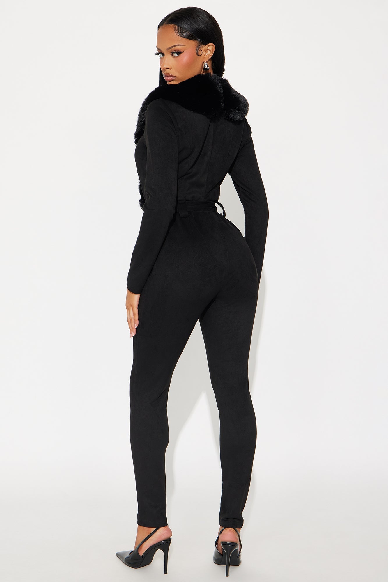 Hard To Handle Faux Suede Fur Trim Jumpsuit - Black image 3