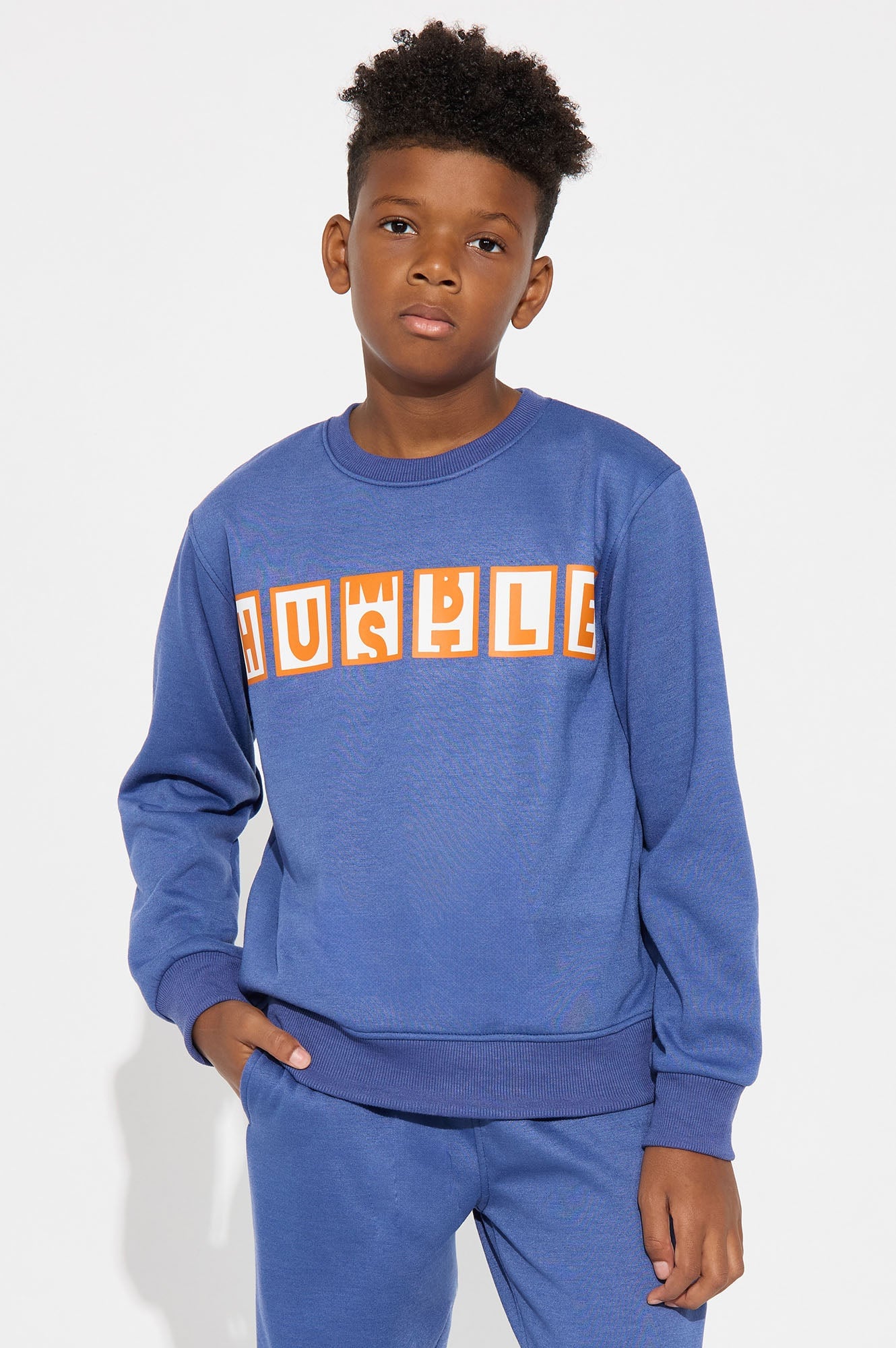 Mini Humble Hustler Crew Neck Sweatshirt And Jogger Pant Set - Navy image 2