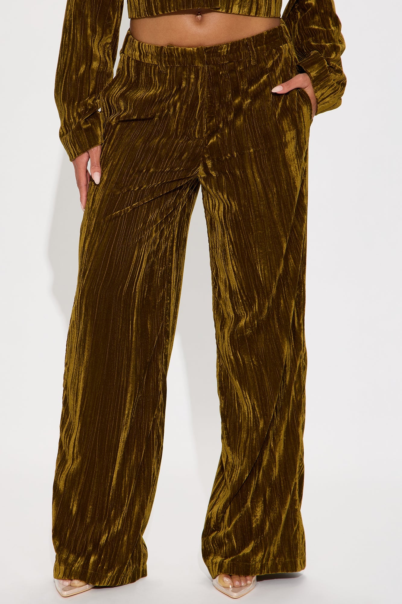Keep You Wondering Velvet Wide Leg Pant 32 - Olive image 2