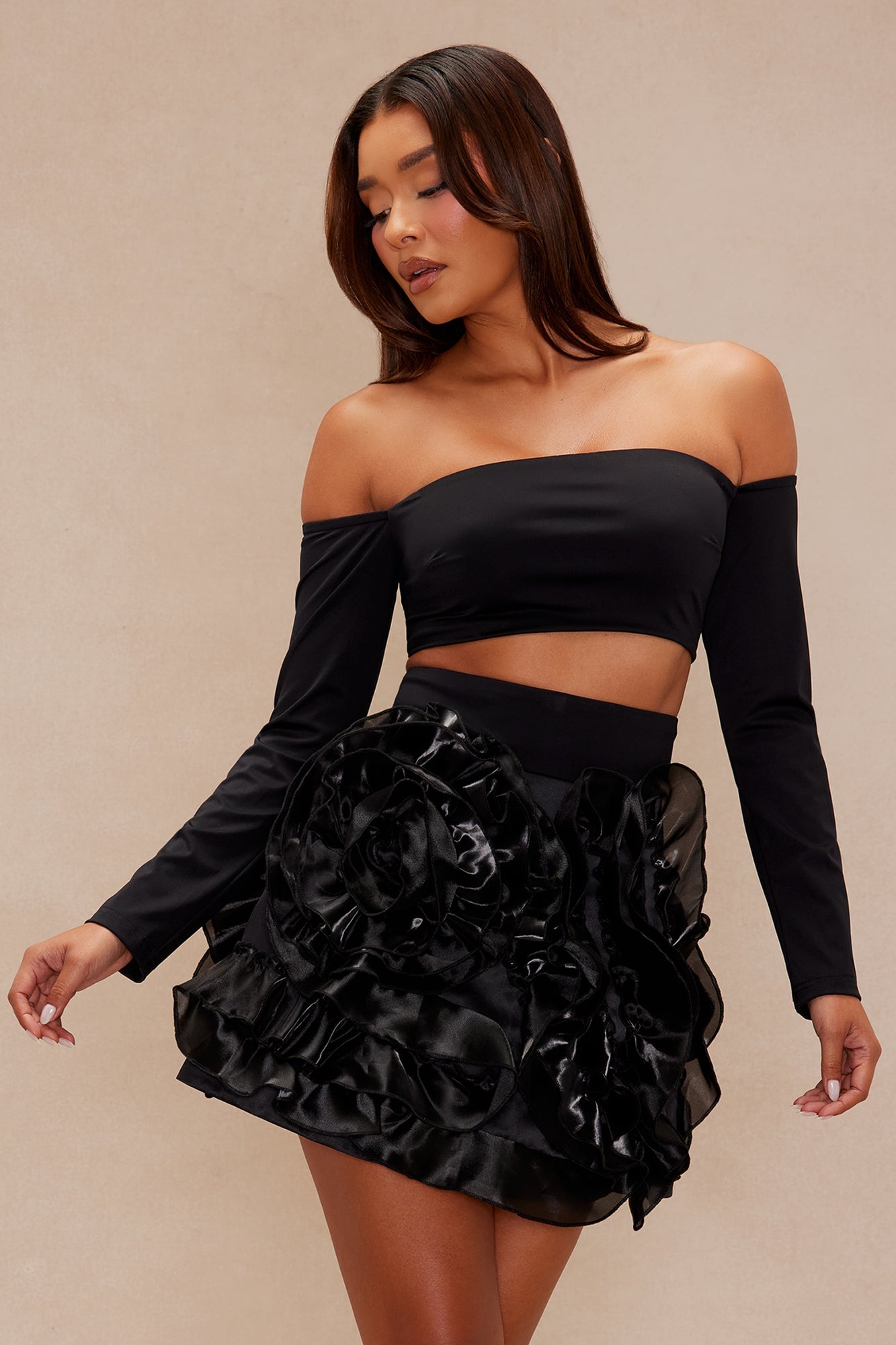 Neveah Off Shoulder Mini Skirt Set - Black image 1