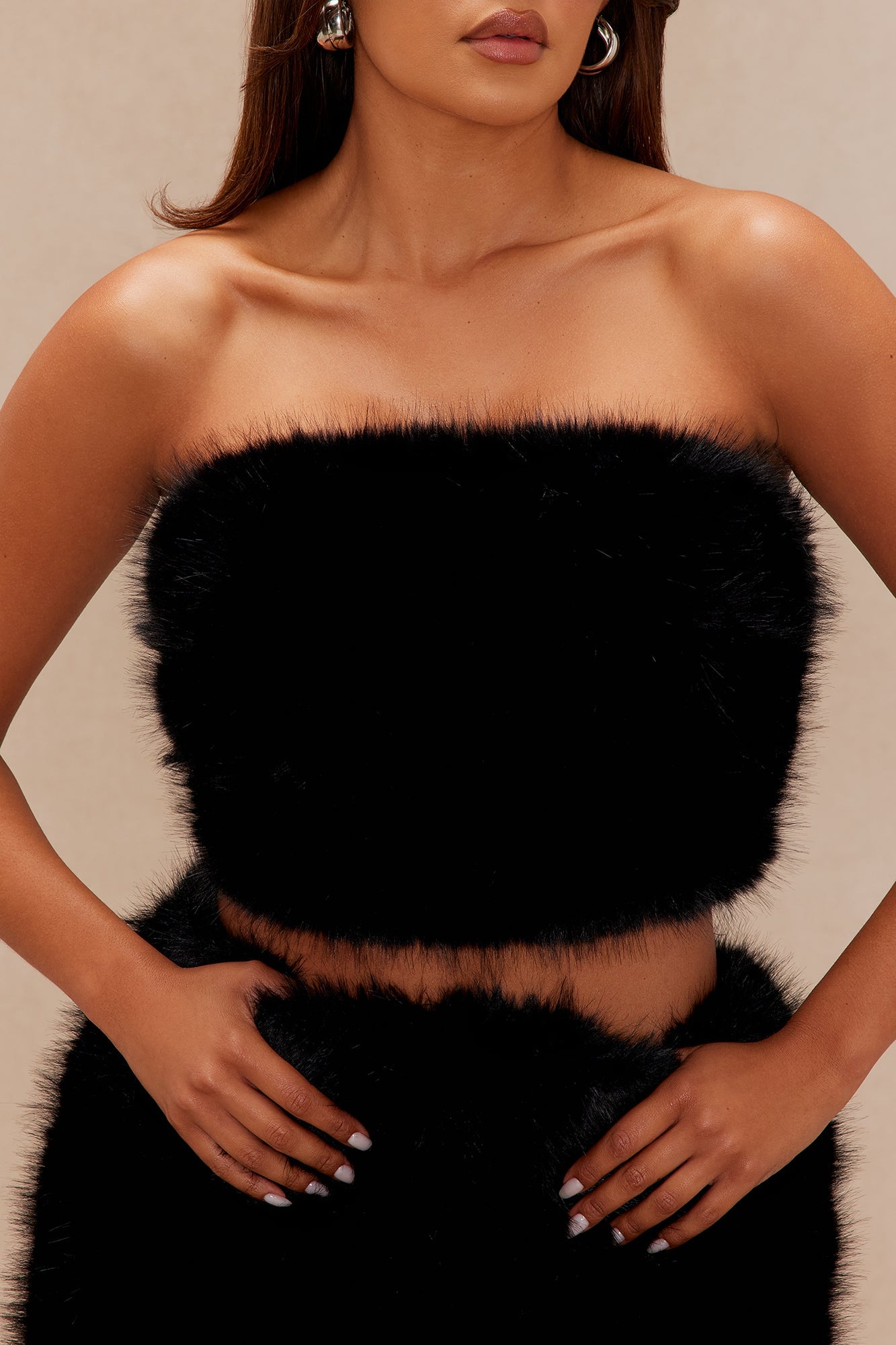 Addie Faux Fur Mini Skirt Set - Black image 3