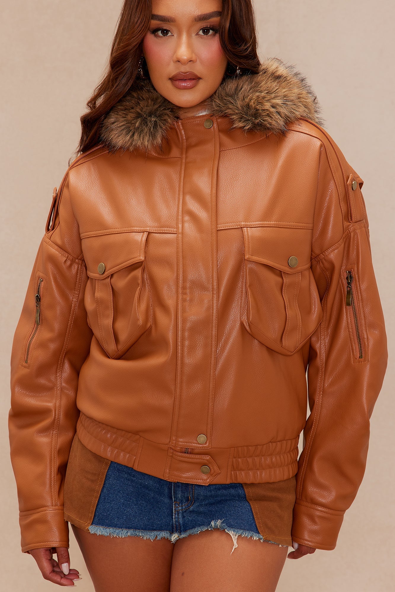 Riding Solo Faux Leather Jacket - Cognac image 3