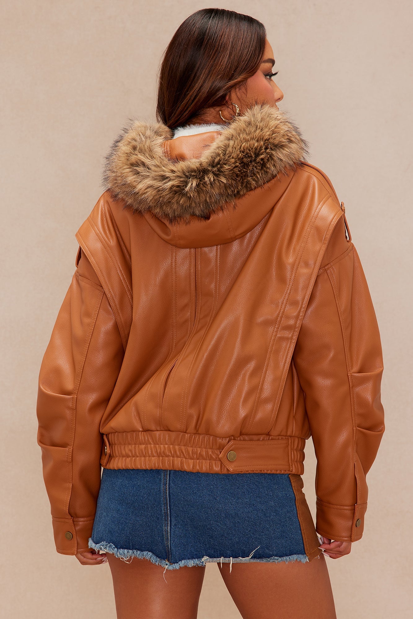 Riding Solo Faux Leather Jacket - Cognac image 4