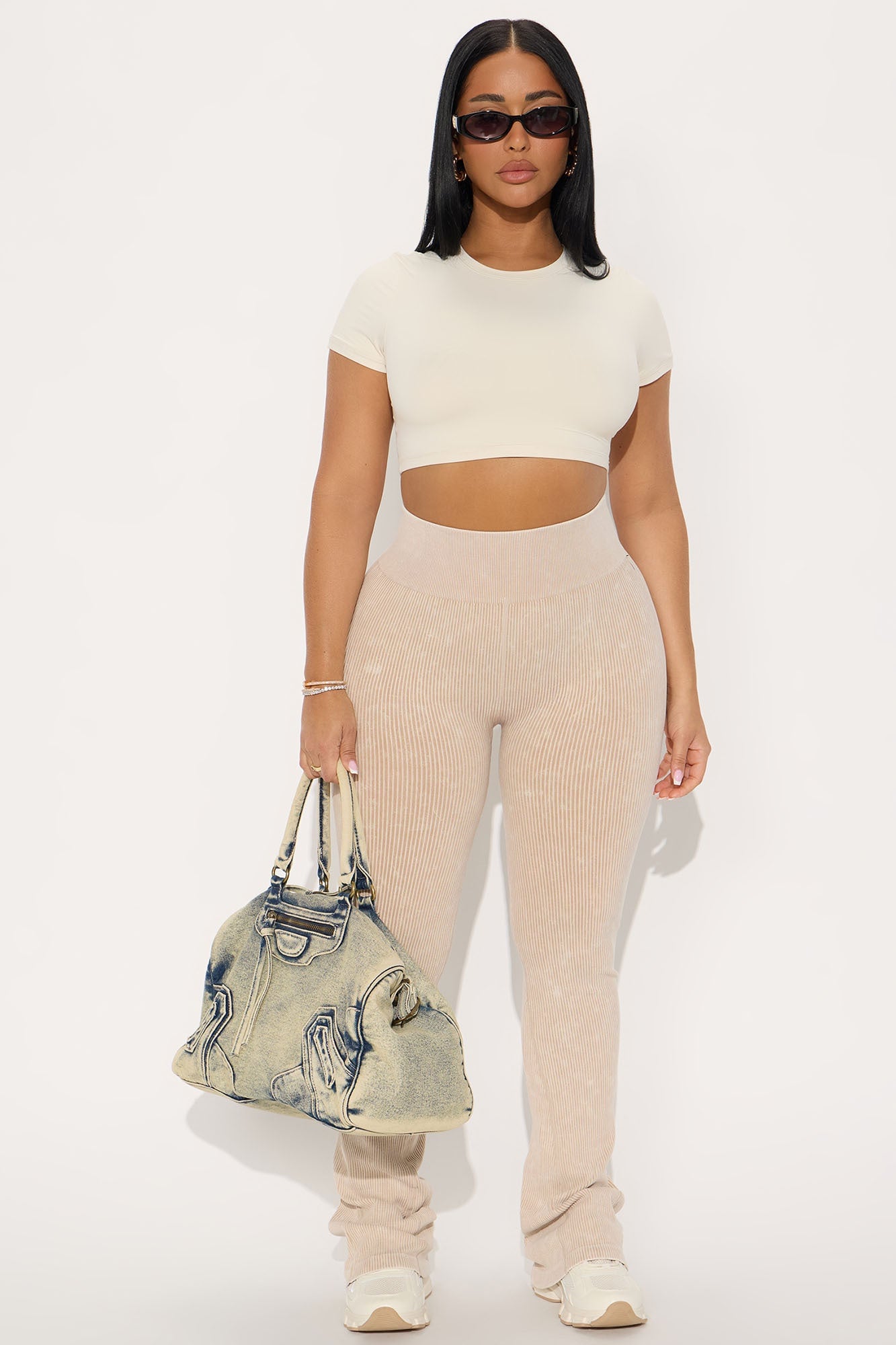 Mia Ribbed Seamless Flare Pant - Tan image 1