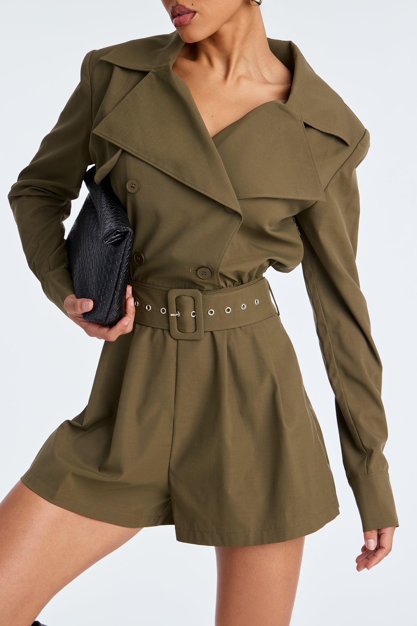 New Season Trench Belted Romper - Olive image 3
