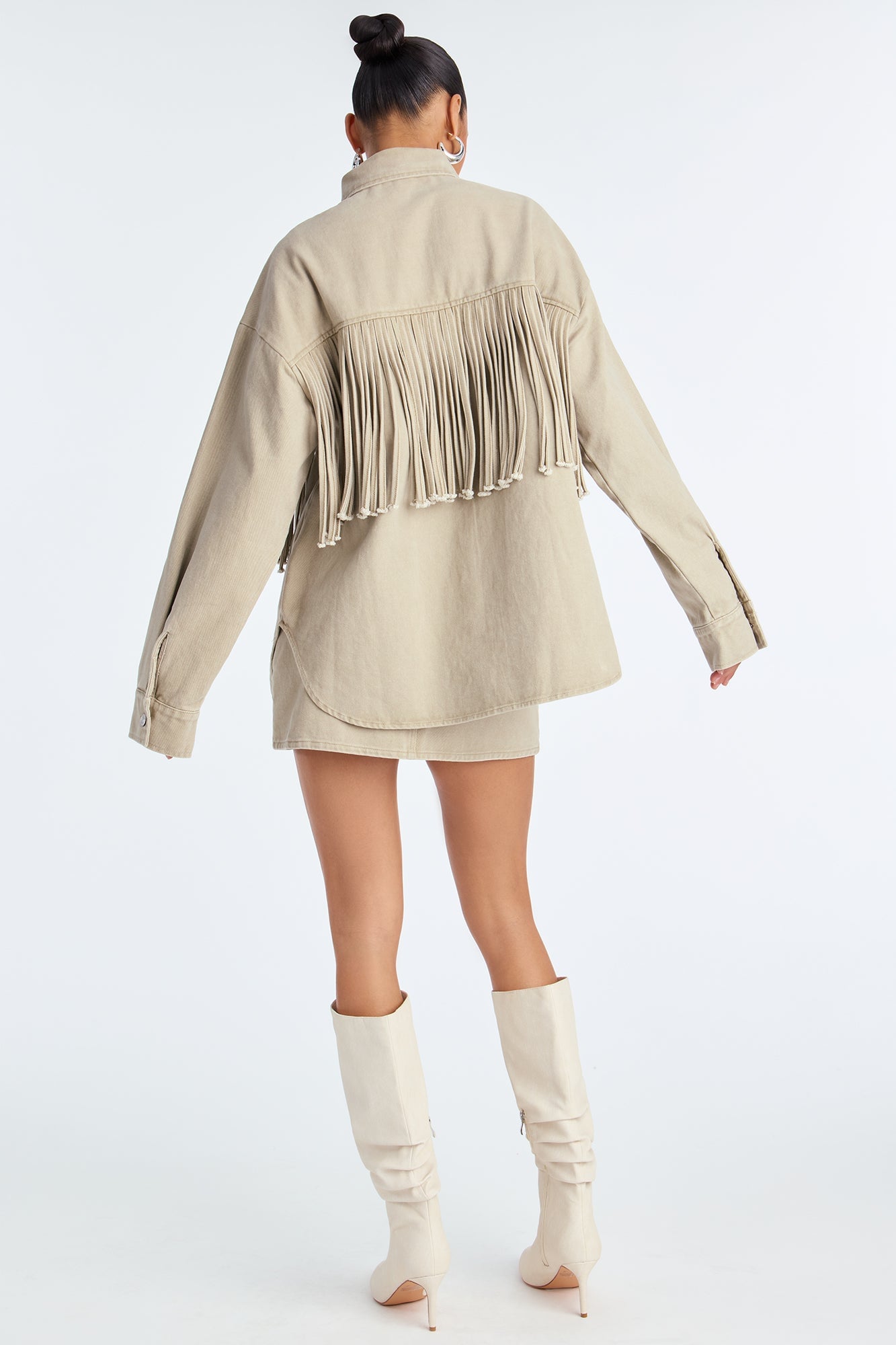 Off The Grid Twill Fringe Jacket Skirt Set - Taupe image 4