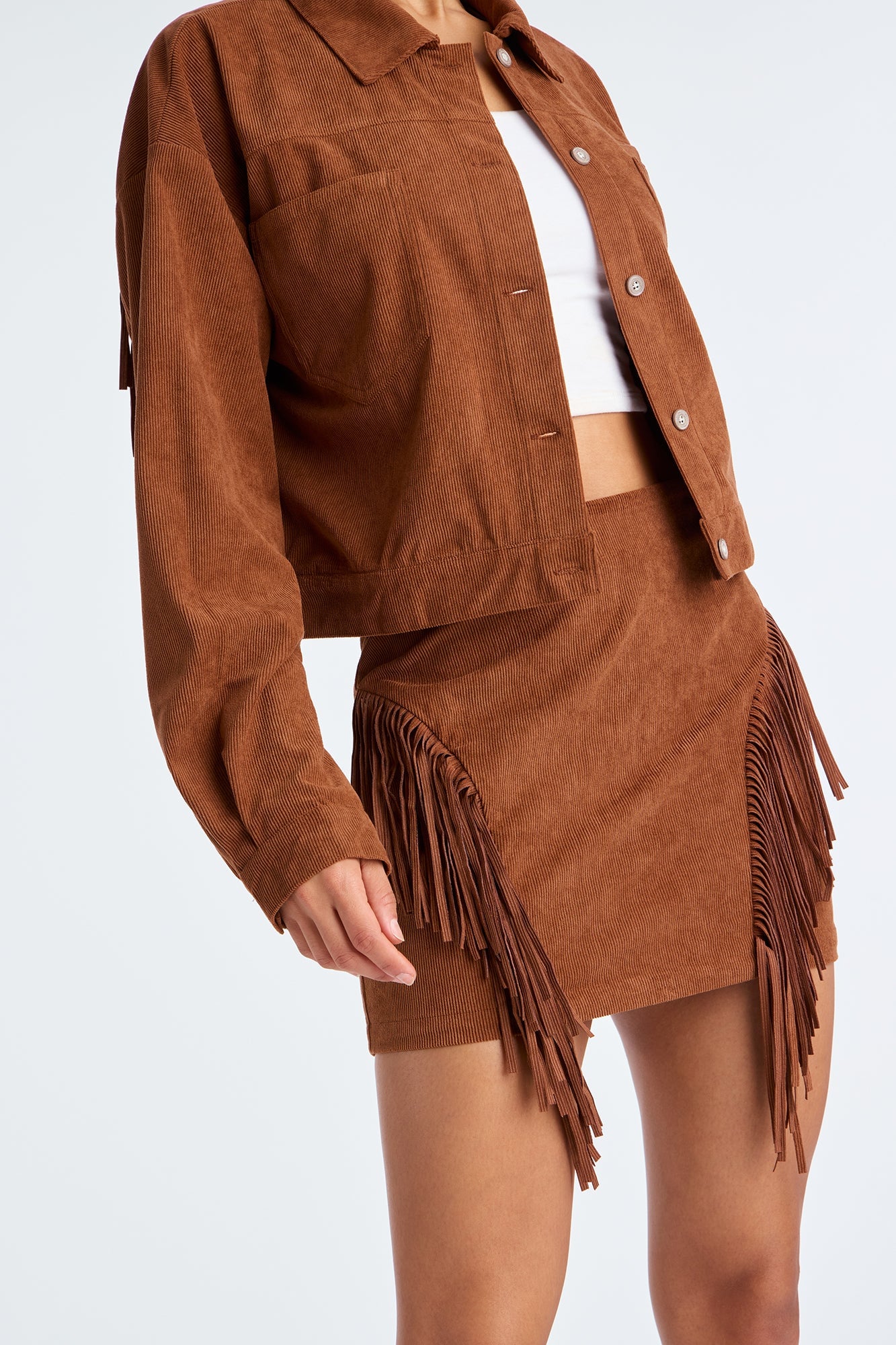 Take The Chance Corduroy Fringe Skirt Set - Rust image 4