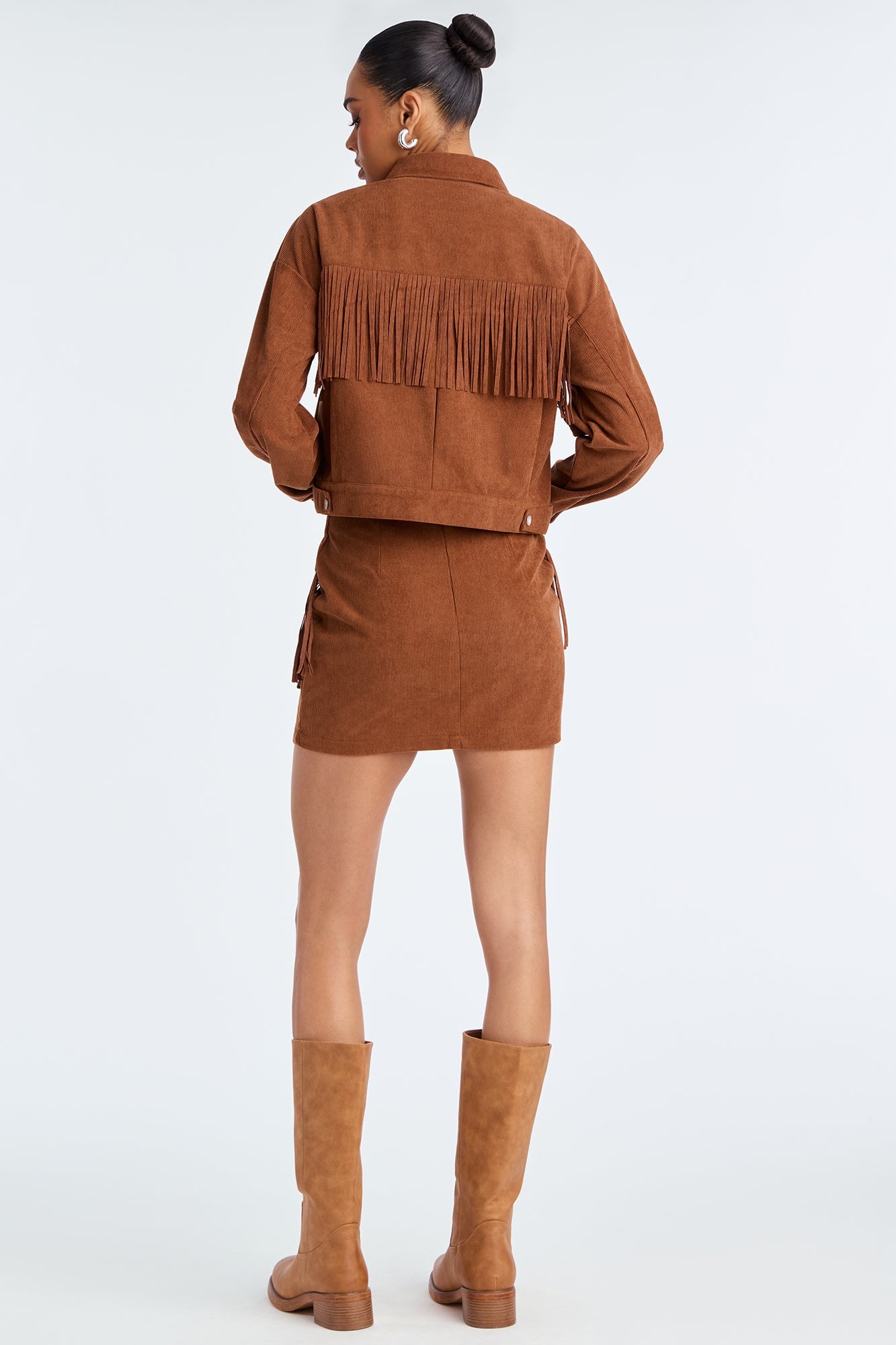 Take The Chance Corduroy Fringe Skirt Set - Rust image 6