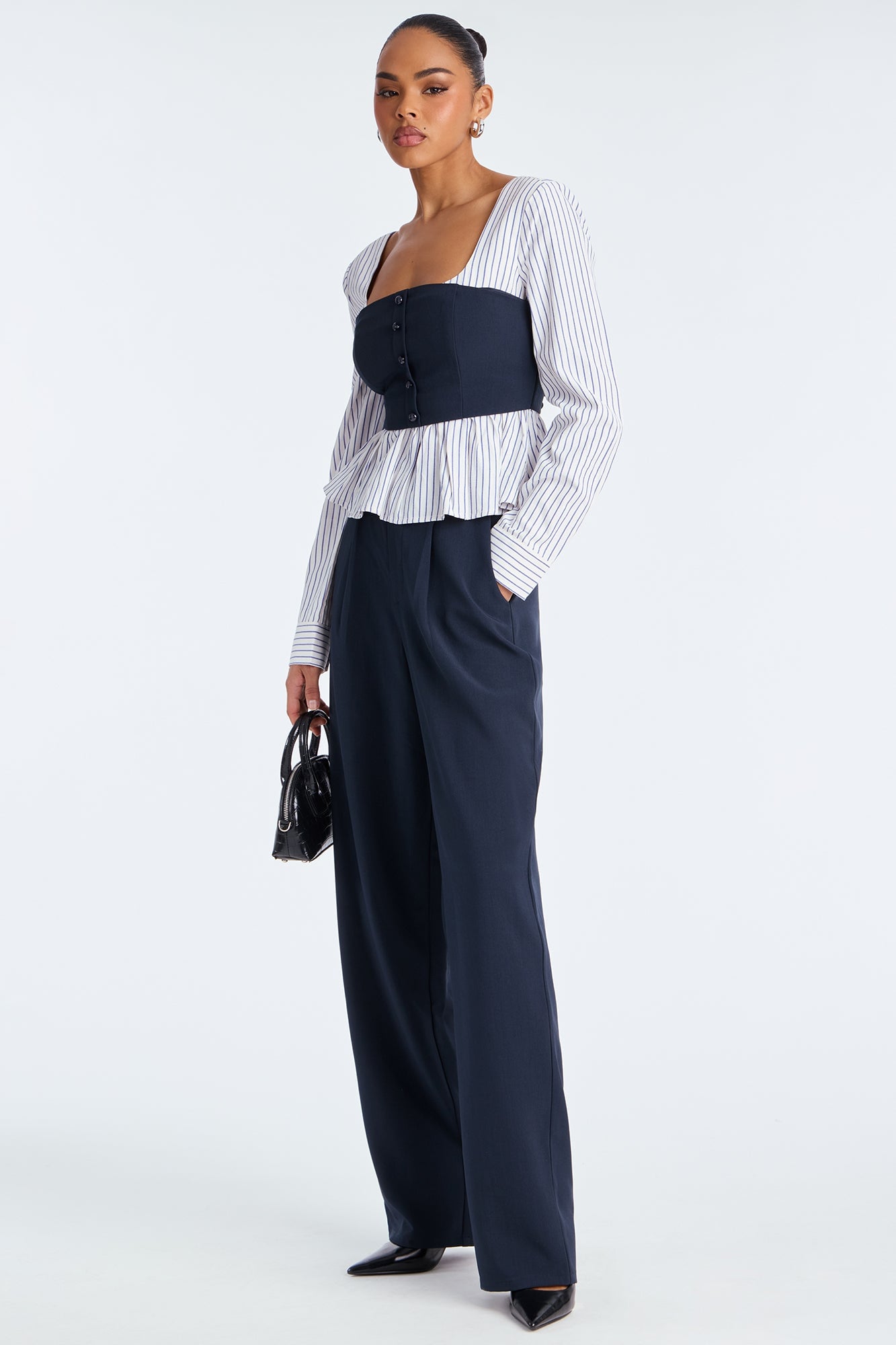 Nina Pinstripe Wide Leg Pant Set - Navy image 4