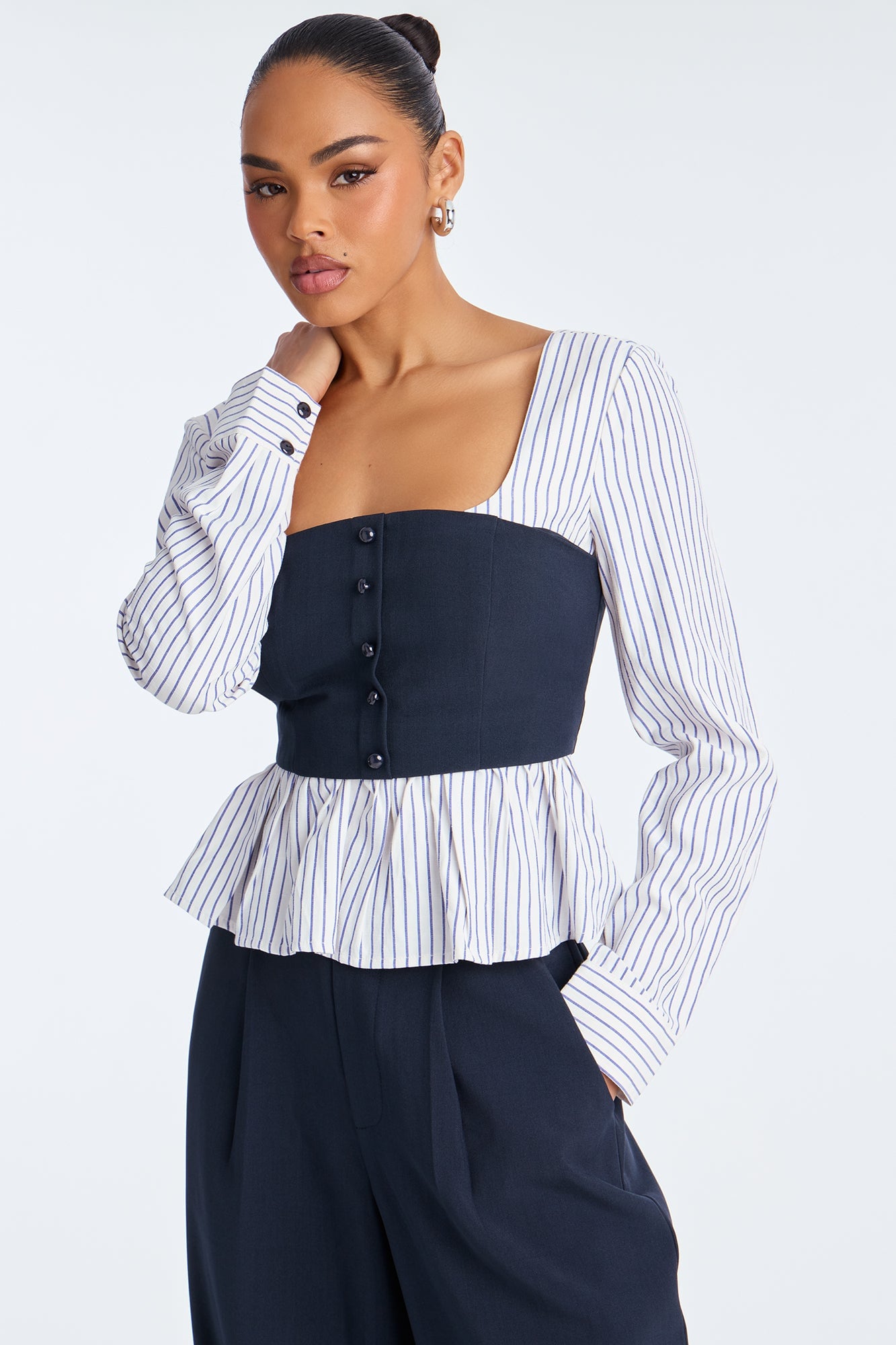 Nina Pinstripe Wide Leg Pant Set - Navy image 5