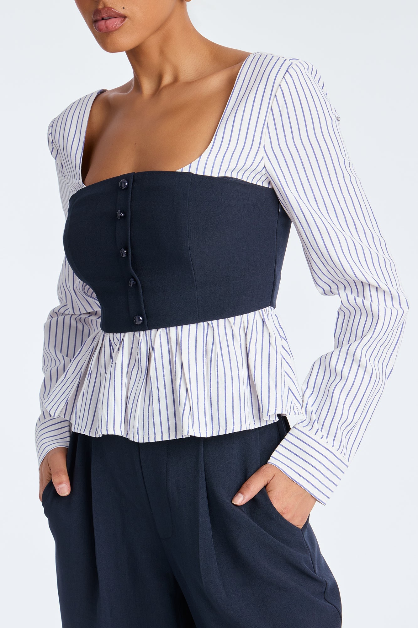 Nina Pinstripe Wide Leg Pant Set - Navy image 6