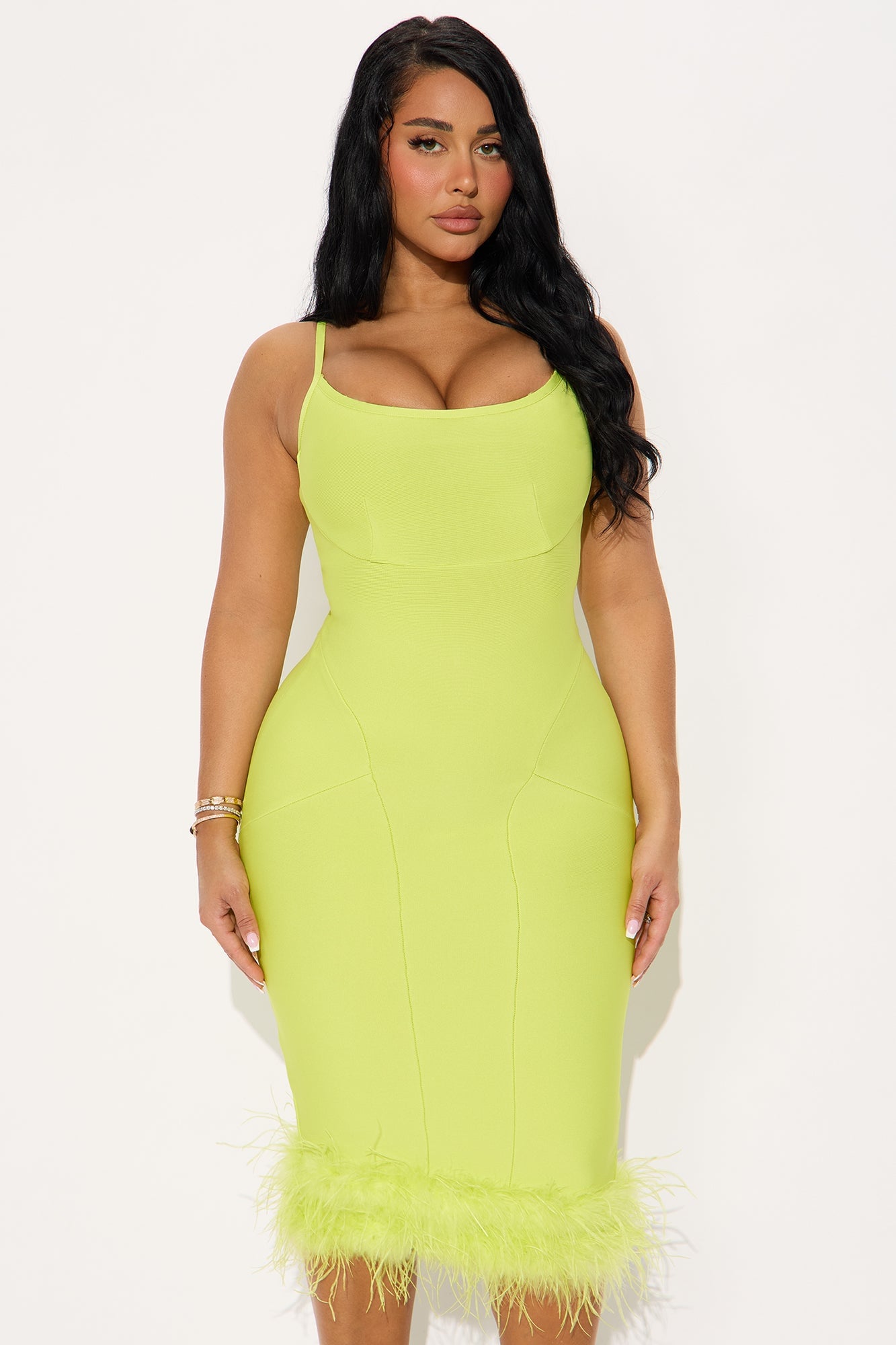 Cute Fur You Bandage Midi Dress - Lime image 5