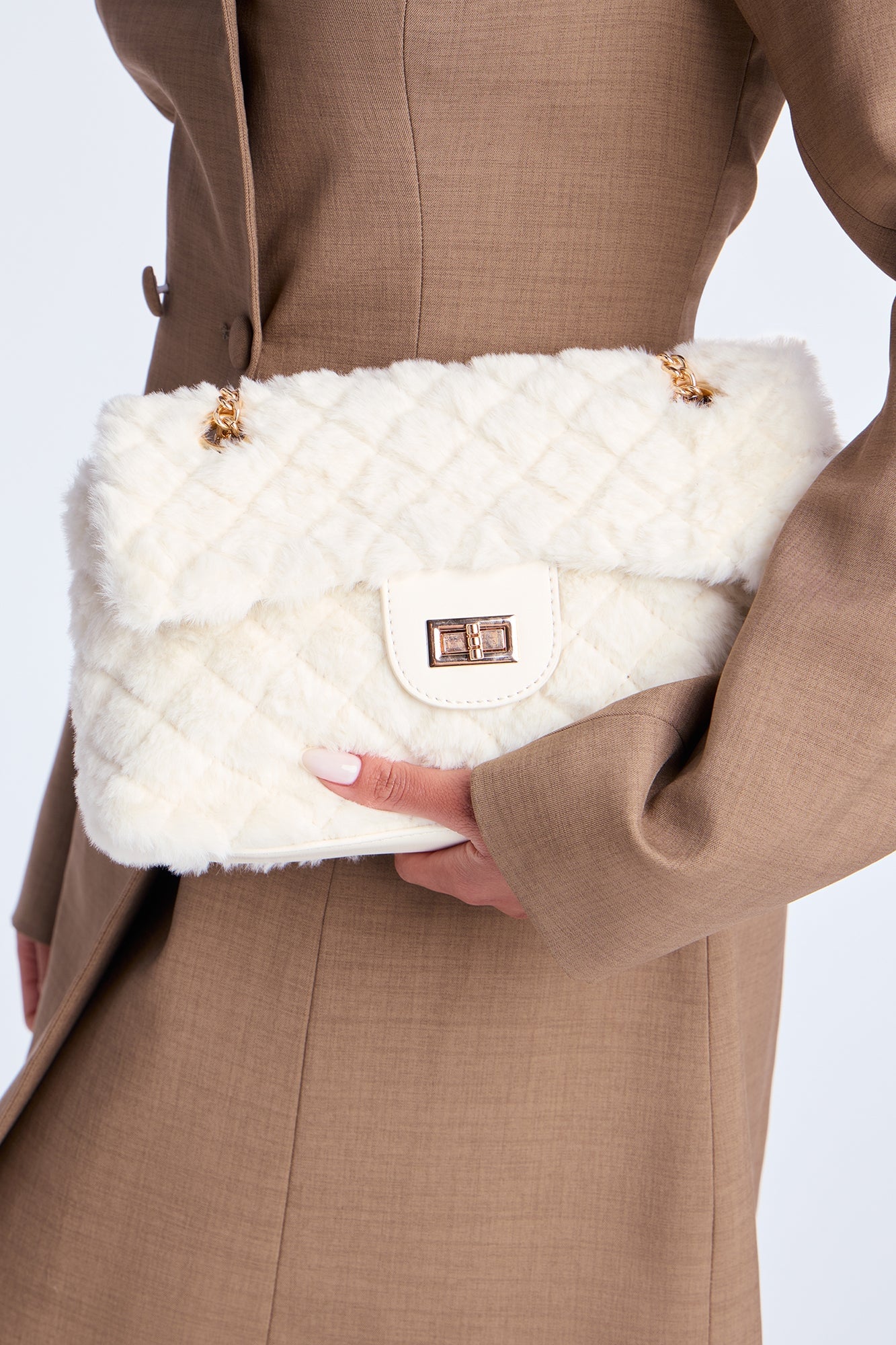 Easy Weather Faux Fur Shoulder Handbag - Ivory image 1