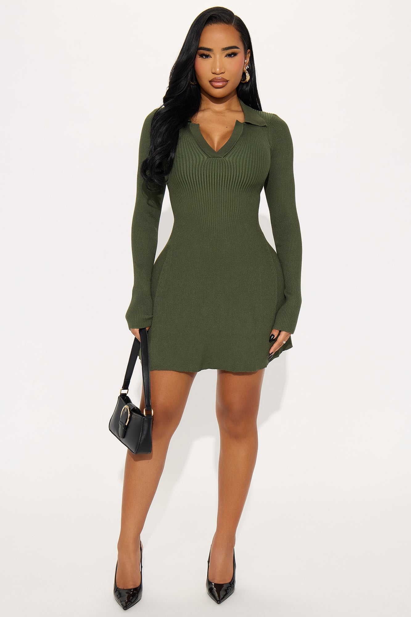 Soft Season Long Sleeve Sweater Mini Dress - Olive image 4