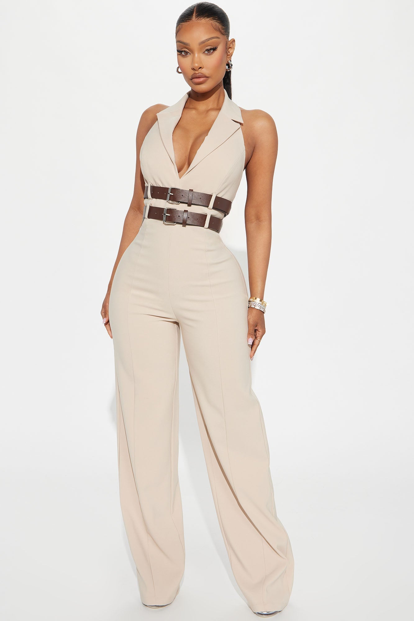 At The Office Belted Jumpsuit - Beige image 1