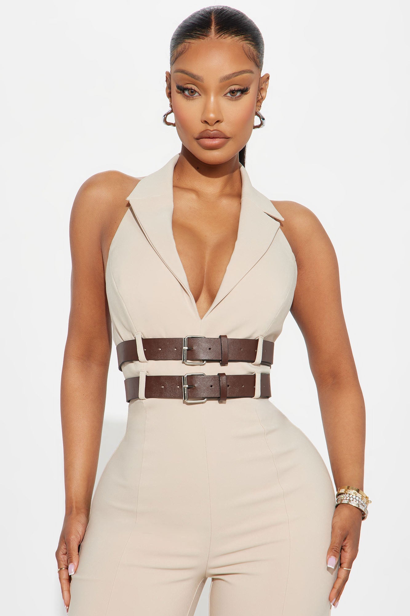 At The Office Belted Jumpsuit - Beige image 2