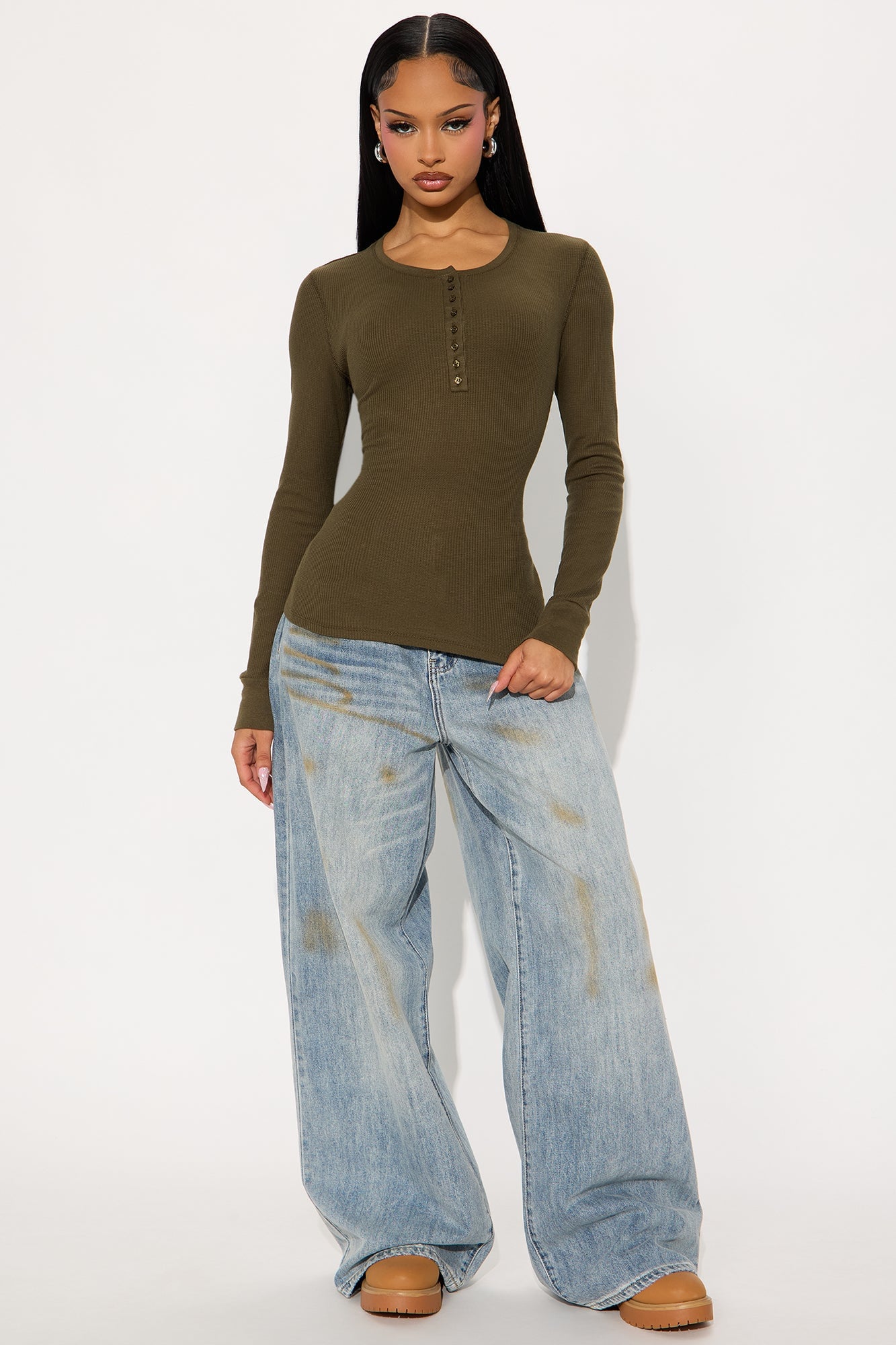 Sophie Henley Long Sleeve Thermal Top - Olive image 2