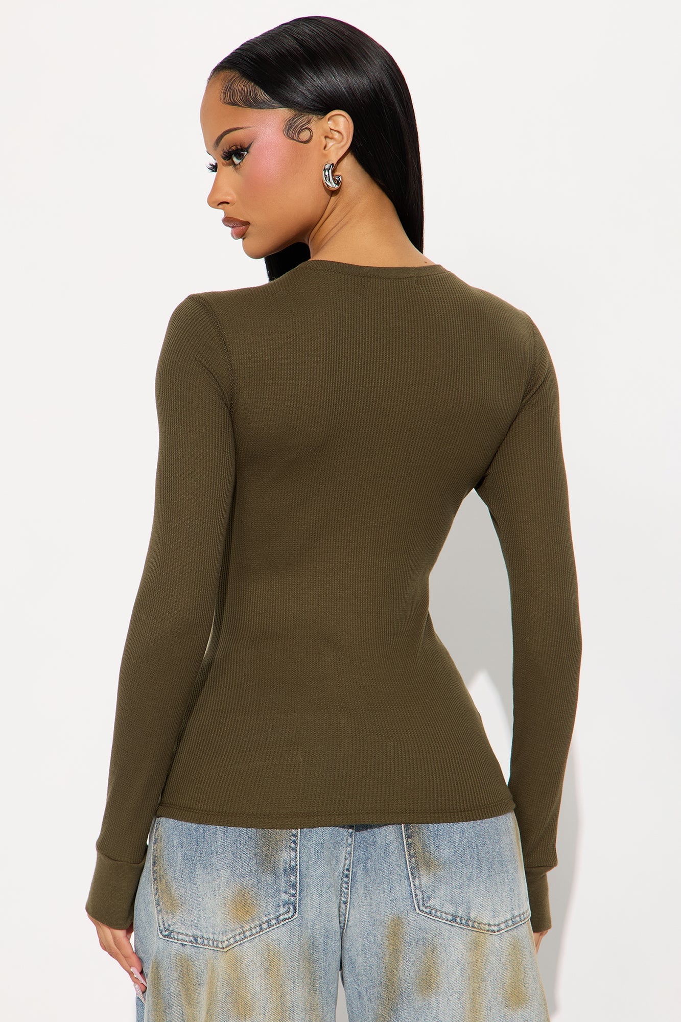 Sophie Henley Long Sleeve Thermal Top - Olive image 3