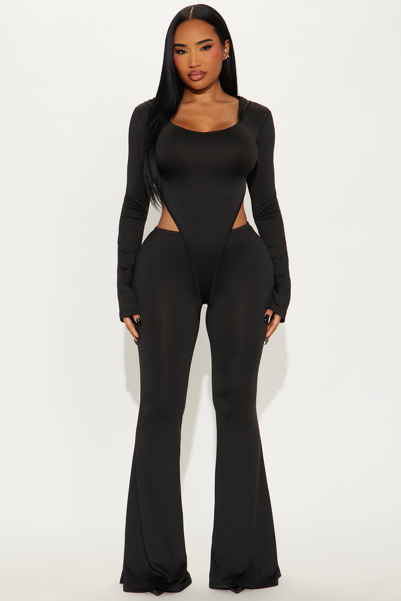 Leia Hooded Flare Leg Jumpsuit - Black image 1