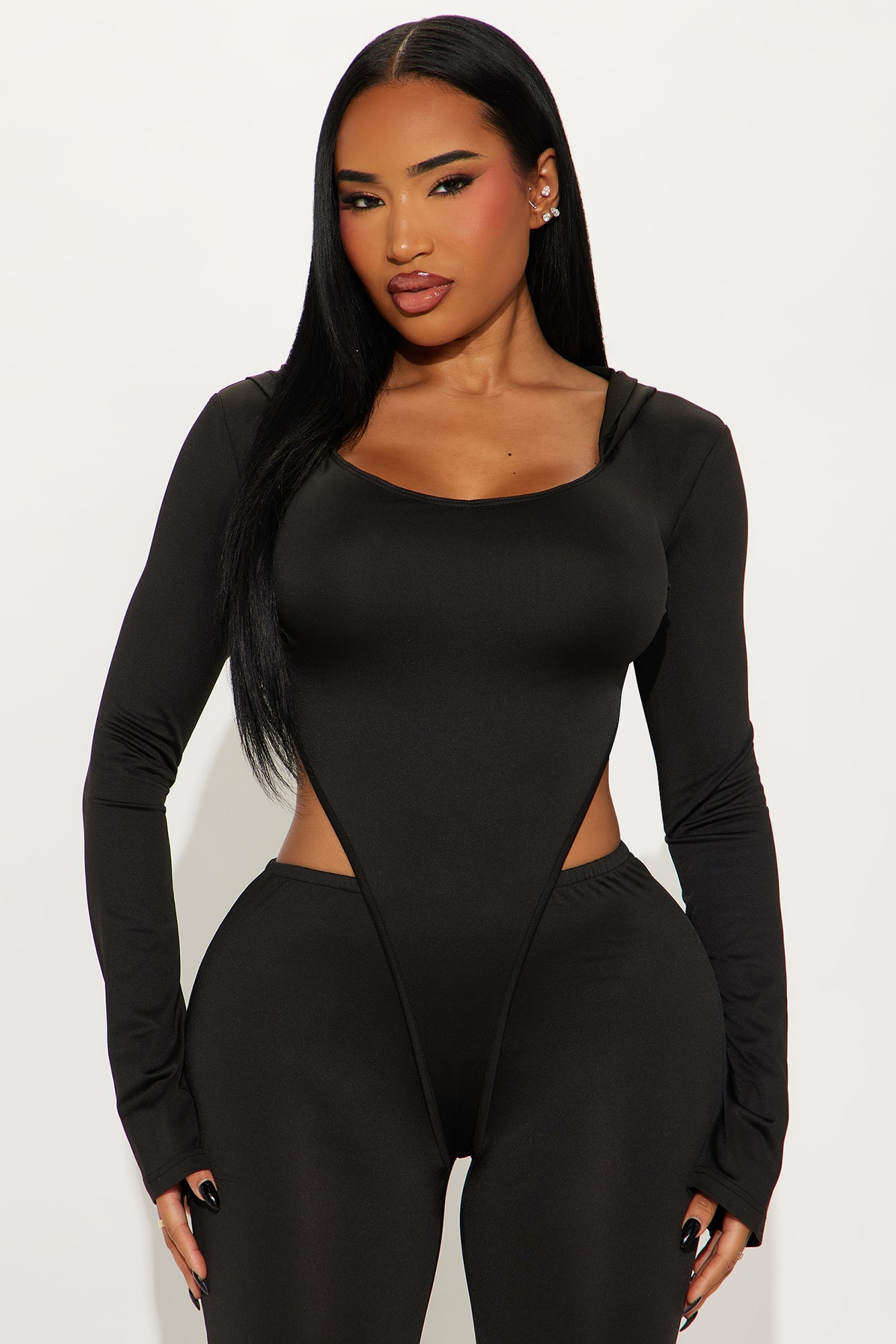 Leia Hooded Flare Leg Jumpsuit - Black image 2