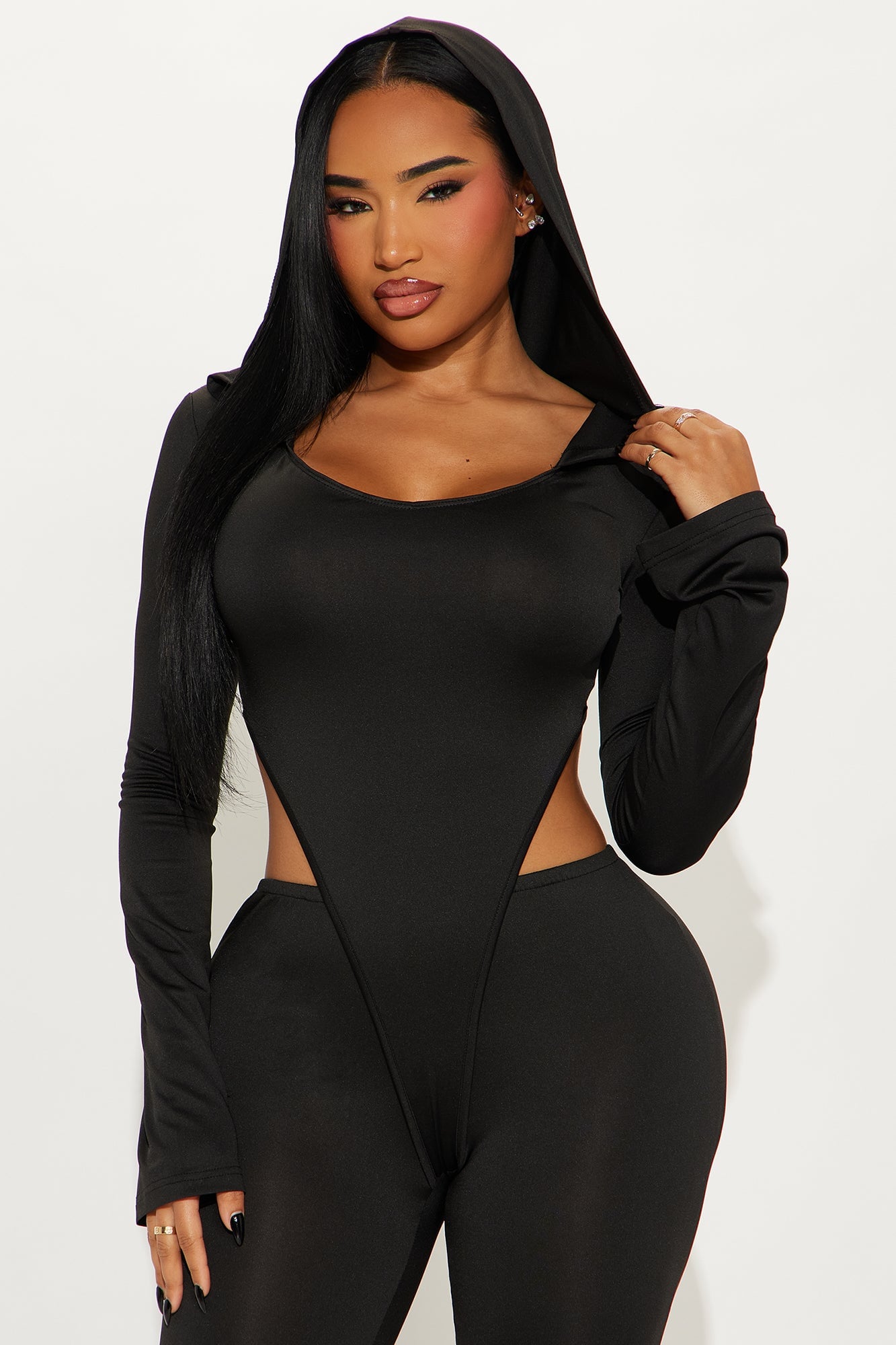 Leia Hooded Flare Leg Jumpsuit - Black image 4