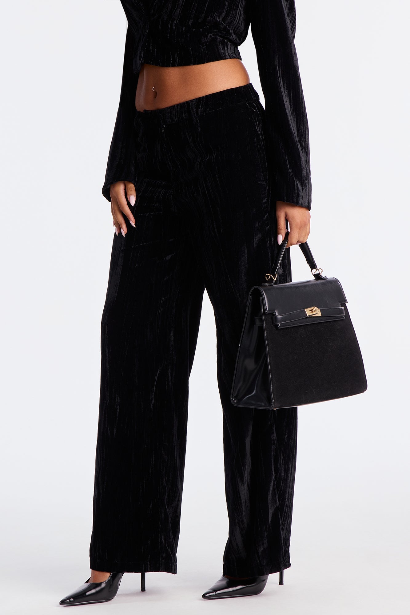 Keep You Wondering Velvet Wide Leg Pant 32 - Black image 2