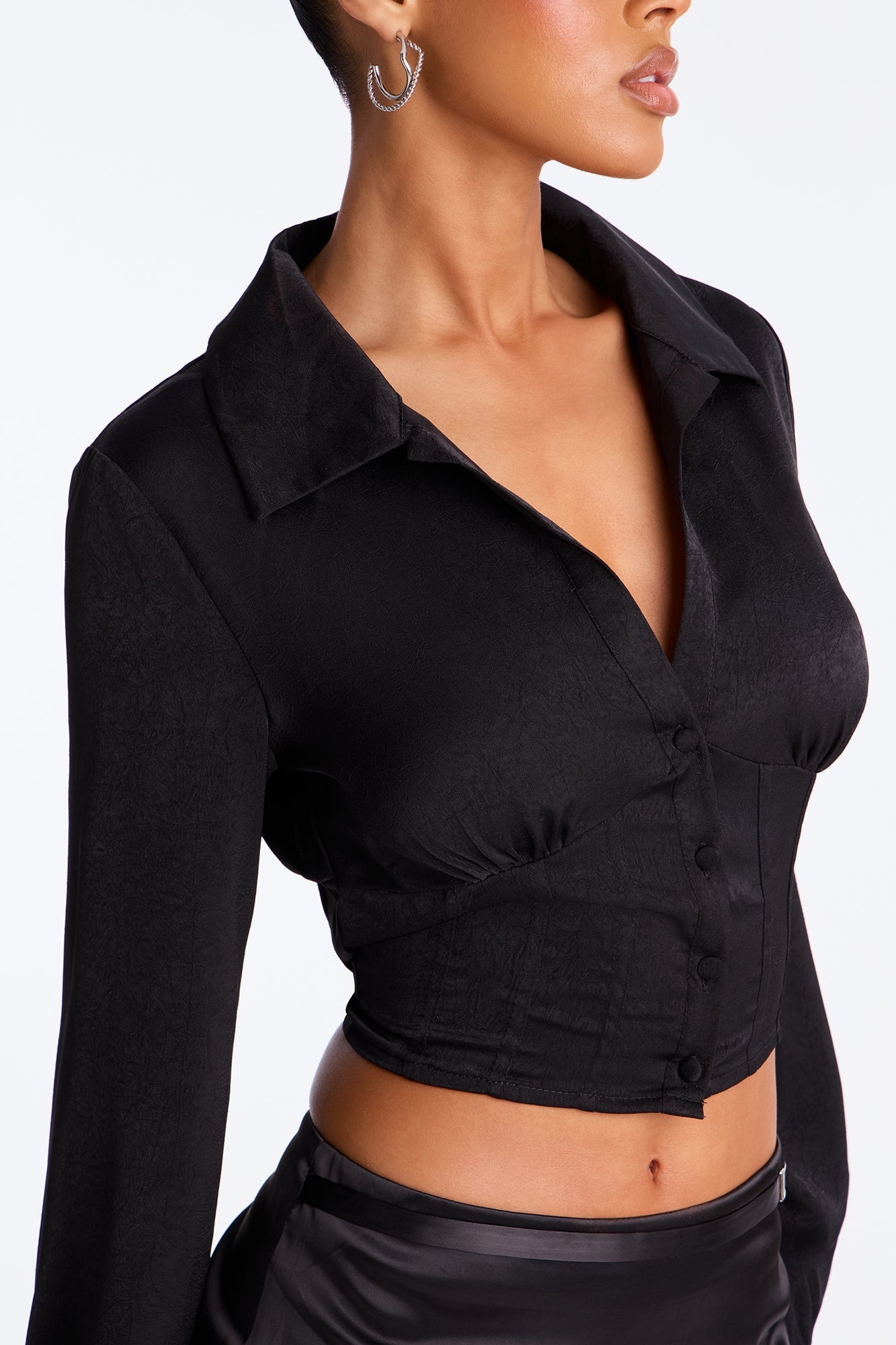 Only Exception Lace Up Satin Shirt - Black image 7