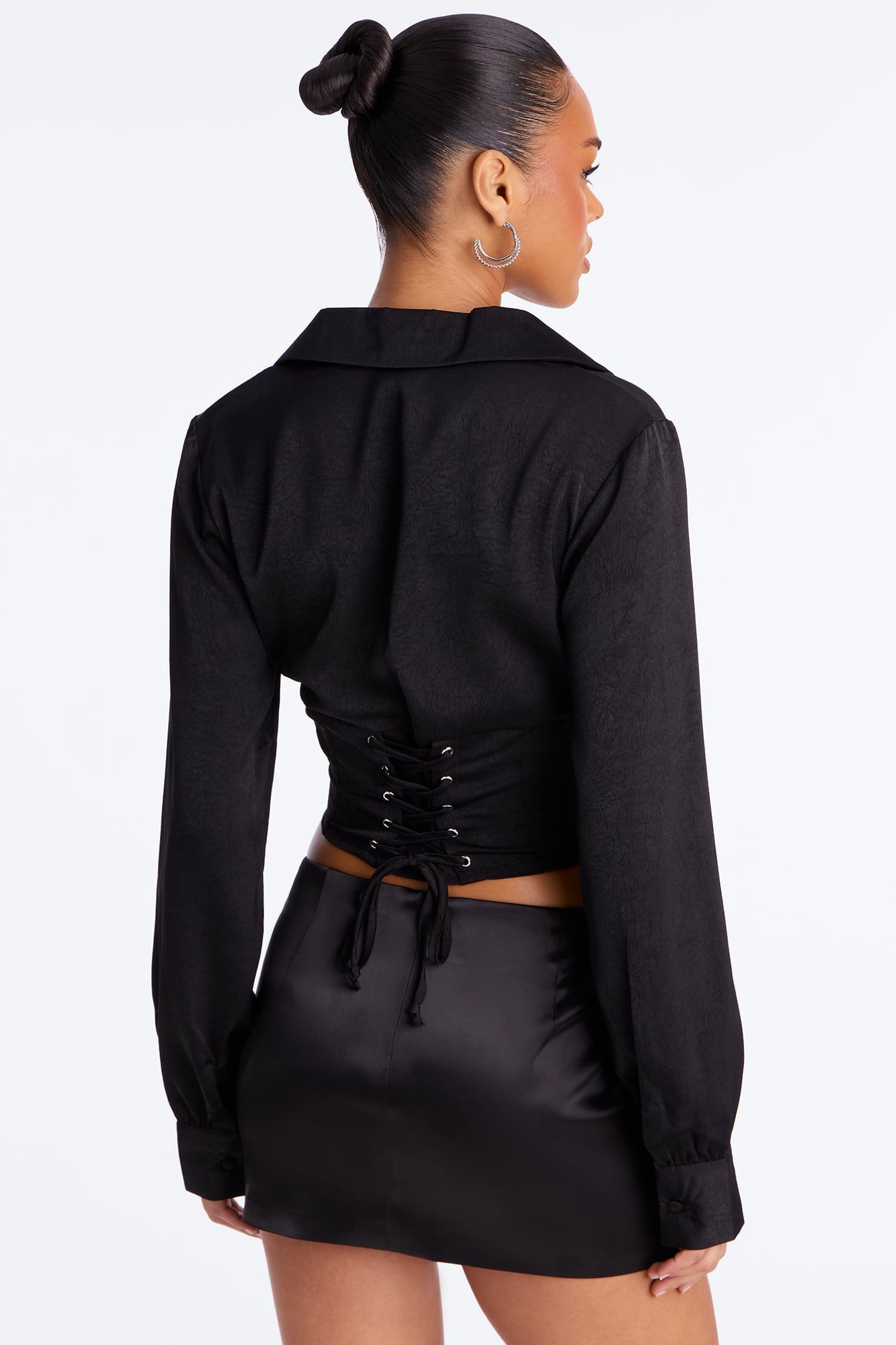 Only Exception Lace Up Satin Shirt - Black image 8