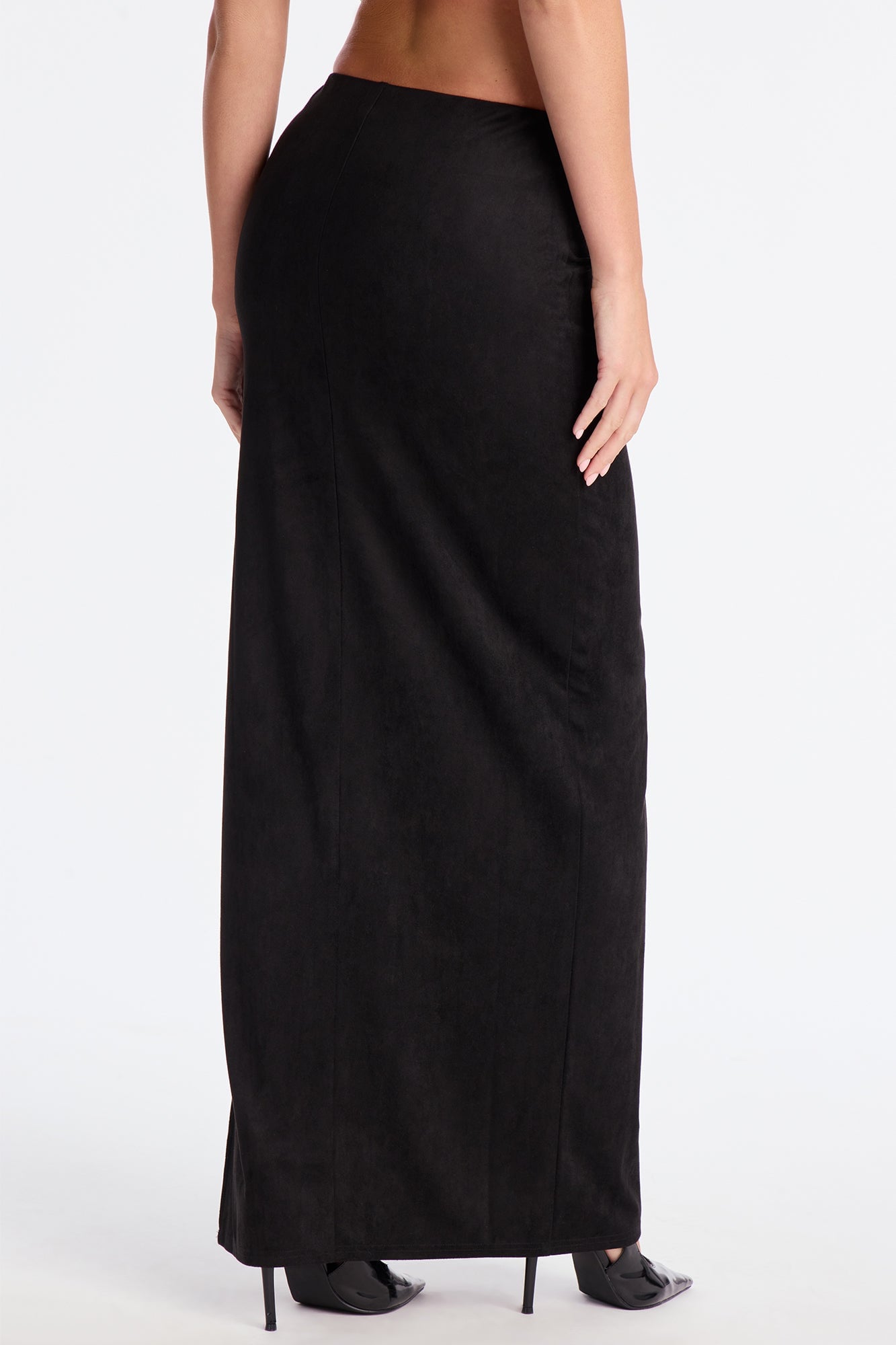 Peyton Low Rise Faux Suede Maxi Skirt - Black image 7