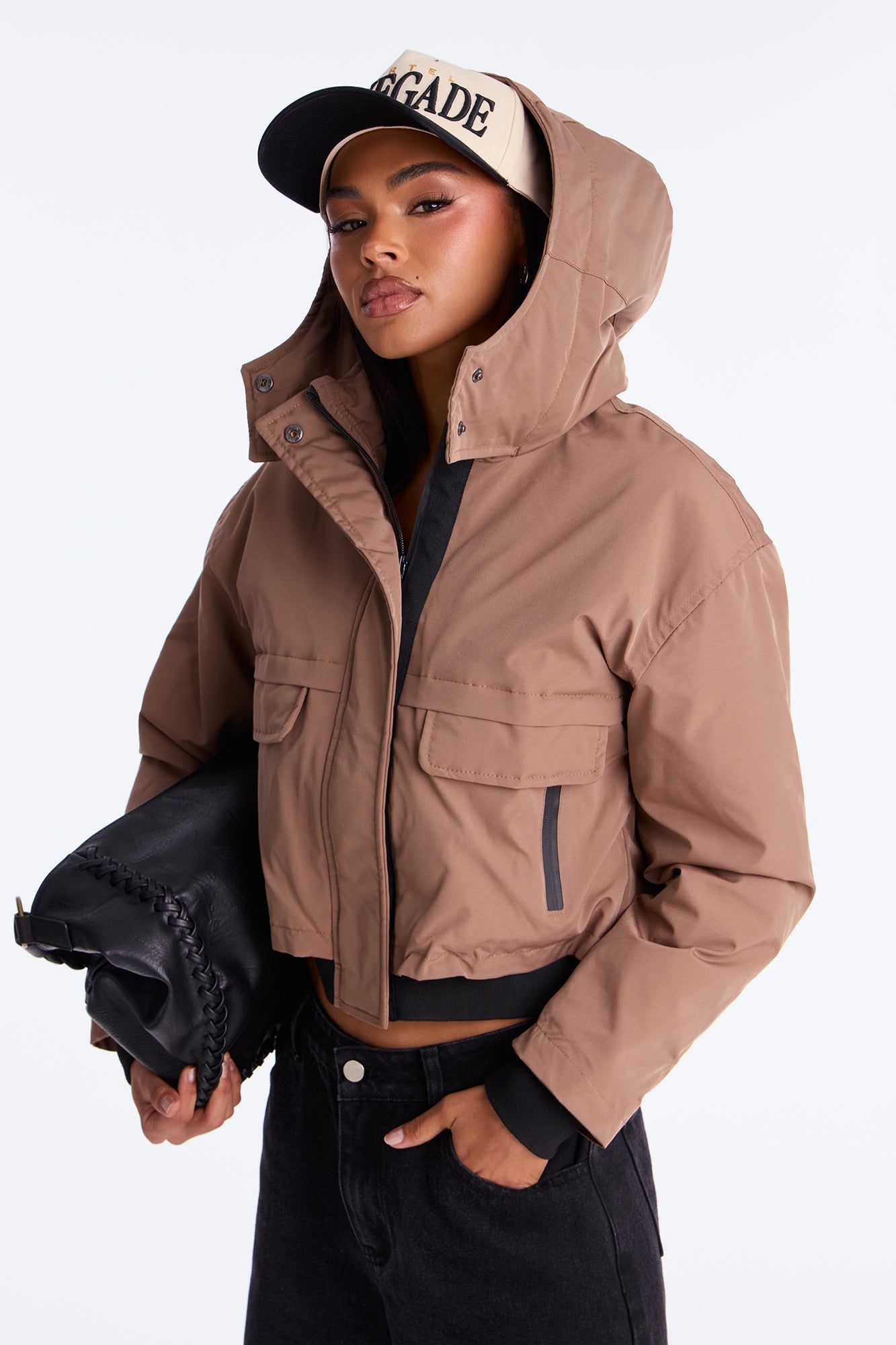 Chill Flex Hooded Nylon Puffer Jacket - Brown image 3
