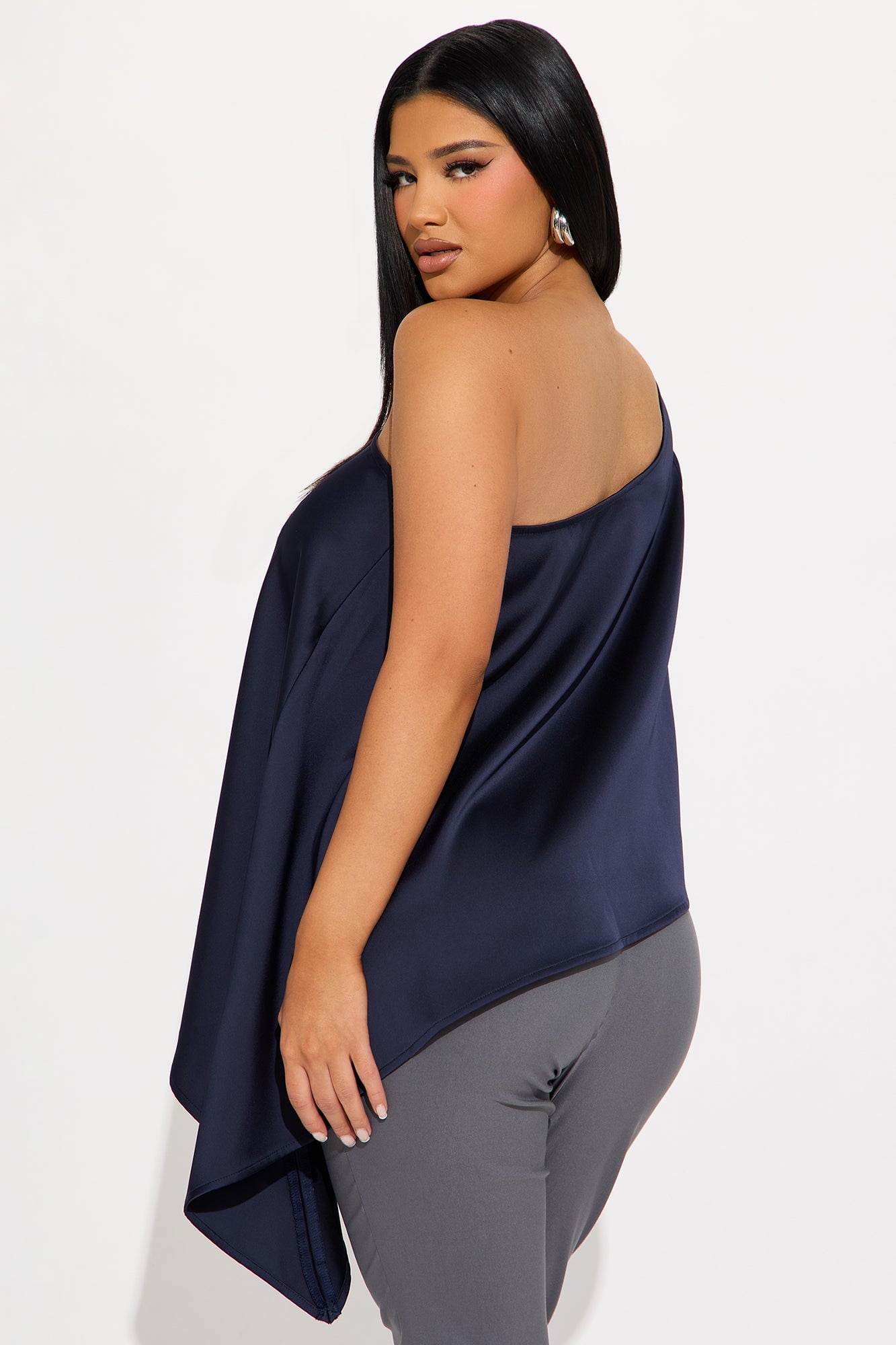 Sugar High One Shoulder Satin Top - Teal image 6
