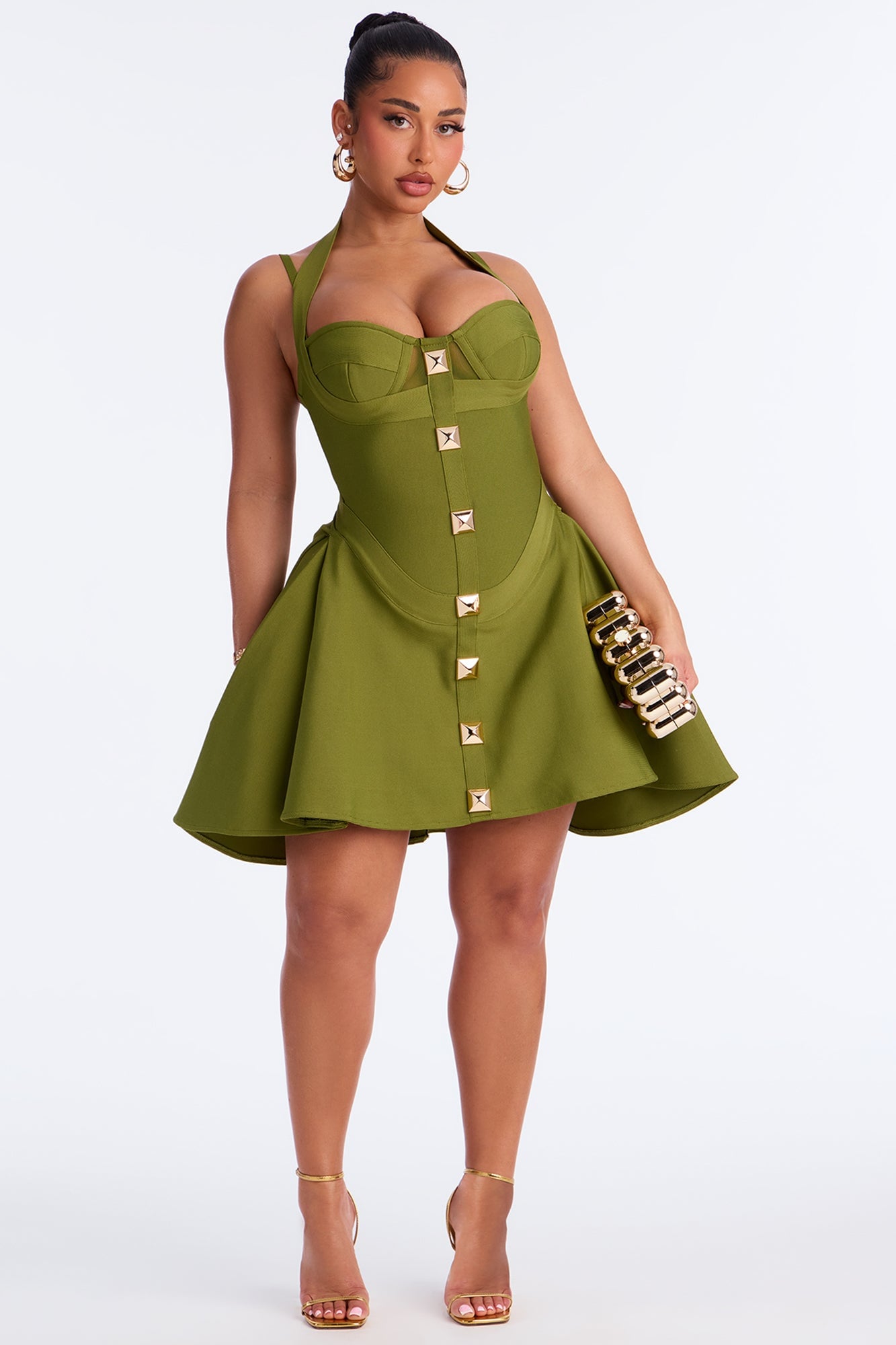 Alondra Asymmetrical Bandage Midi Dress - Olive image 5