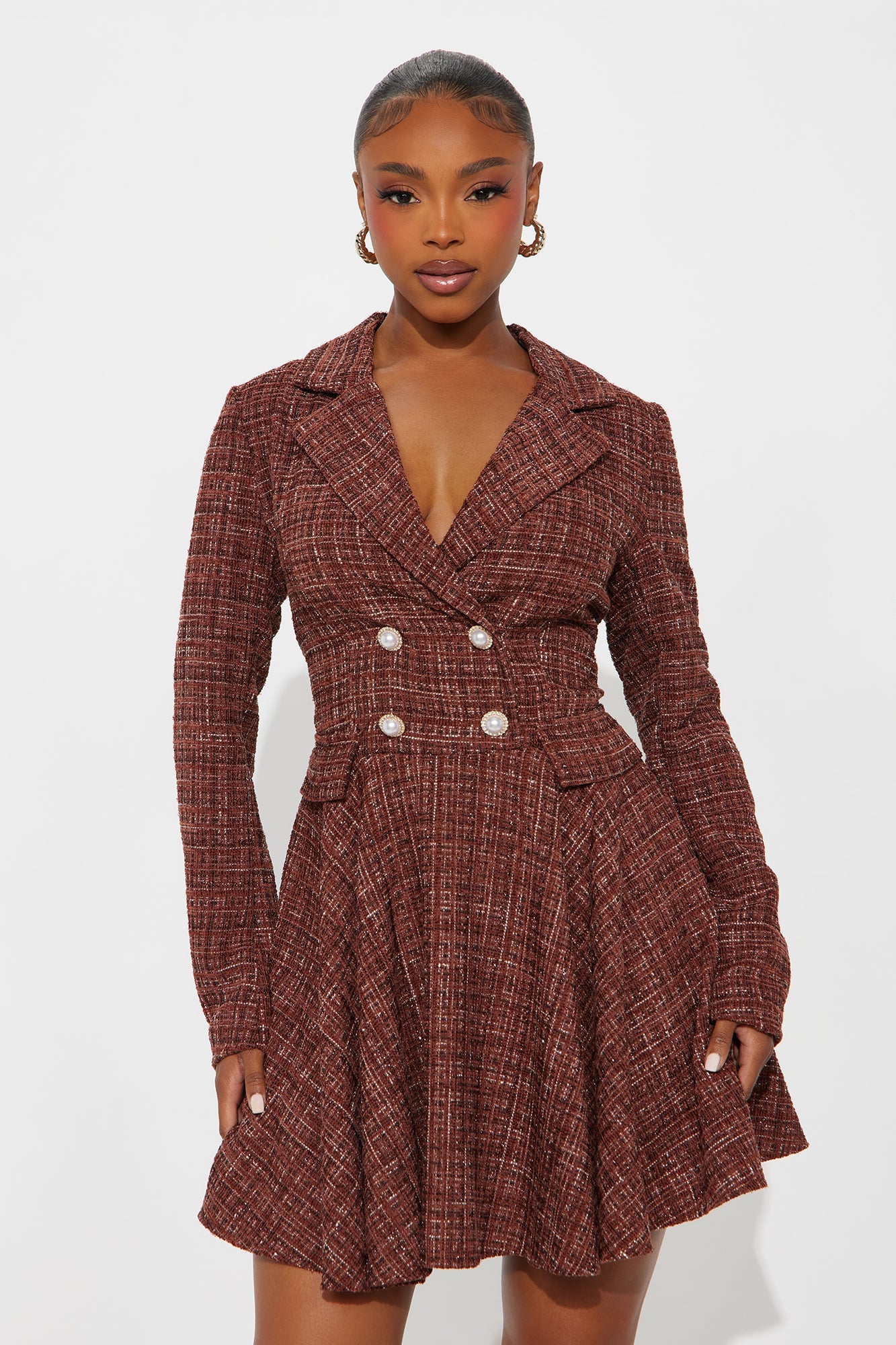 Rowan Collar Tweed Mini Dress - Brown image 5