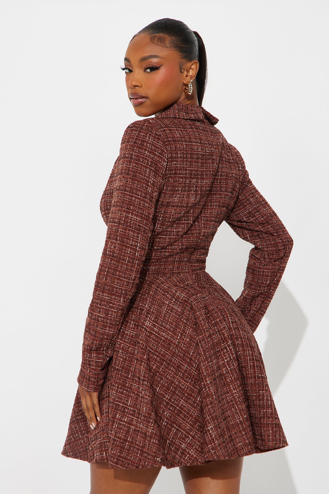 Rowan Collar Tweed Mini Dress - Brown image 6