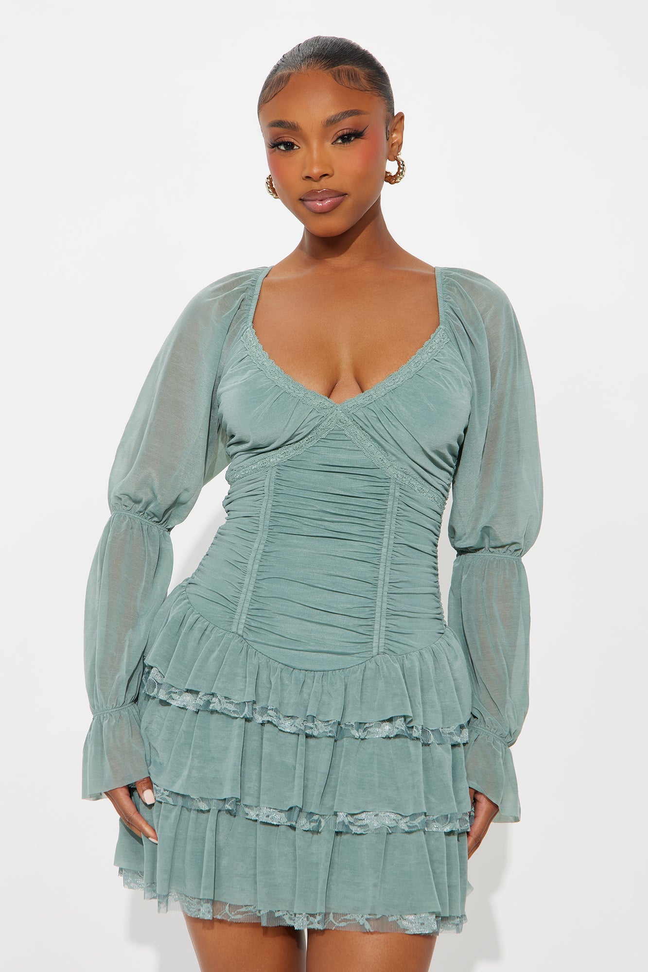 Romantic Gesture Mesh Mini Dress - Sage image 4